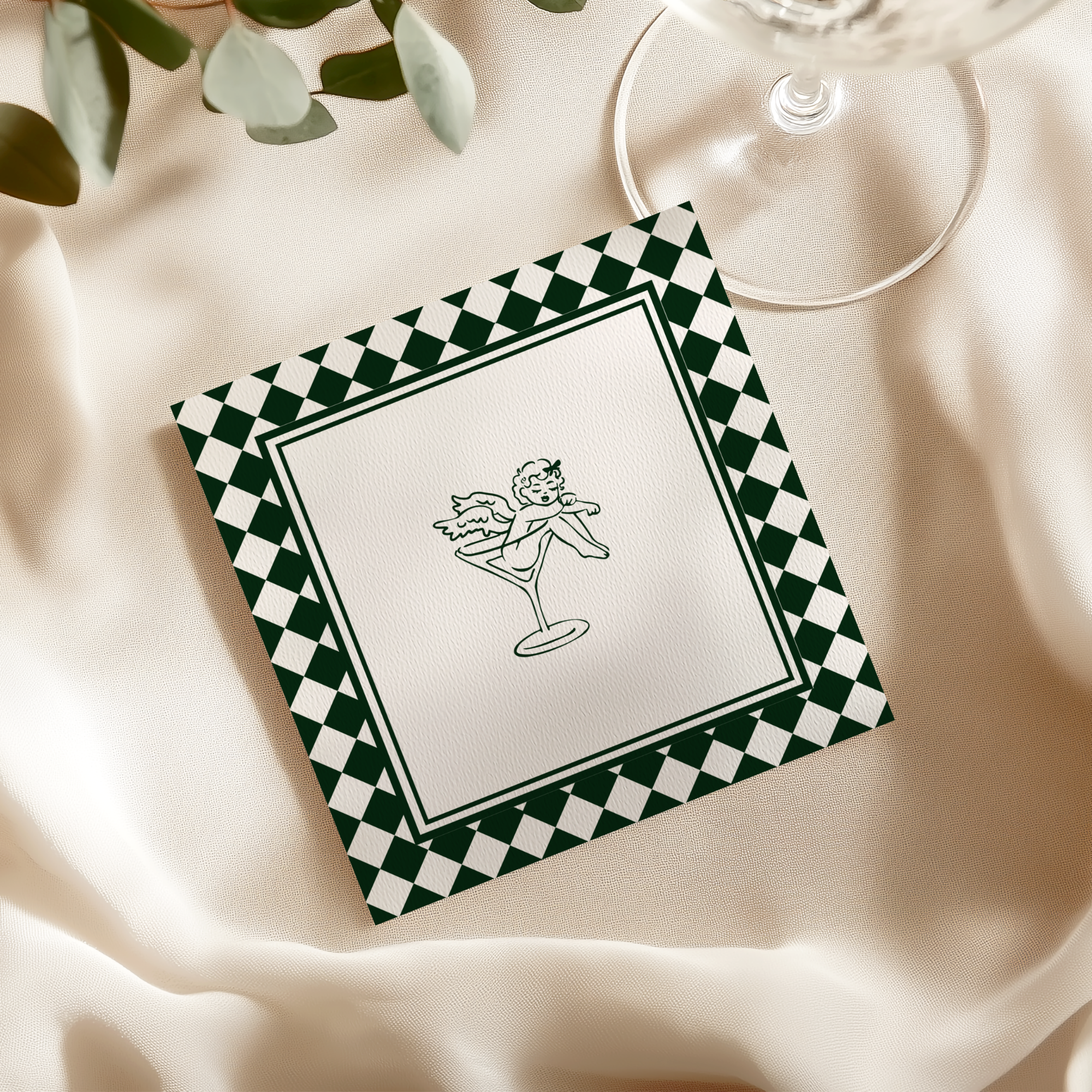 Green & White Wedding Cocktail Napkin Template