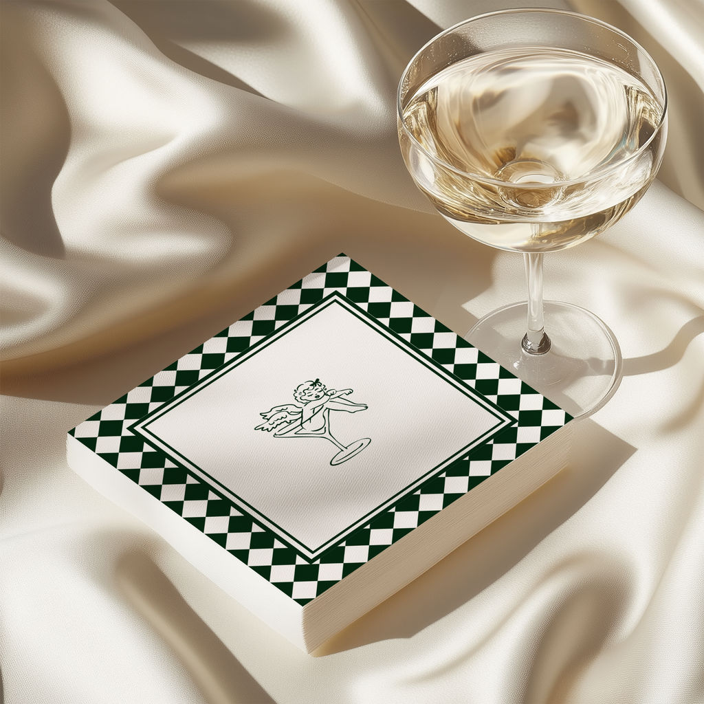 Green & White Wedding Cocktail Napkin Template