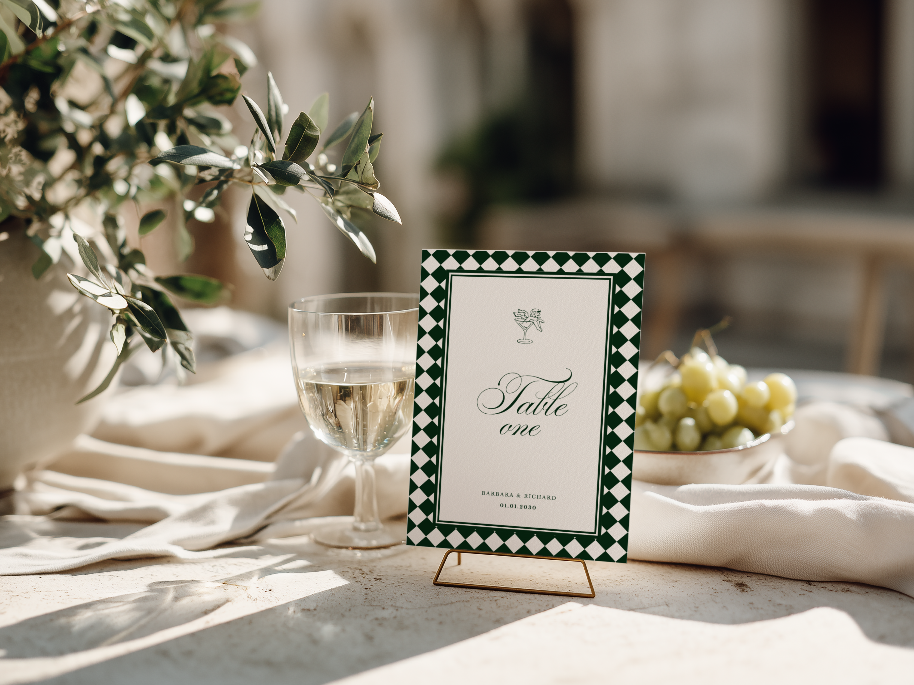 Green & White Table Number Template