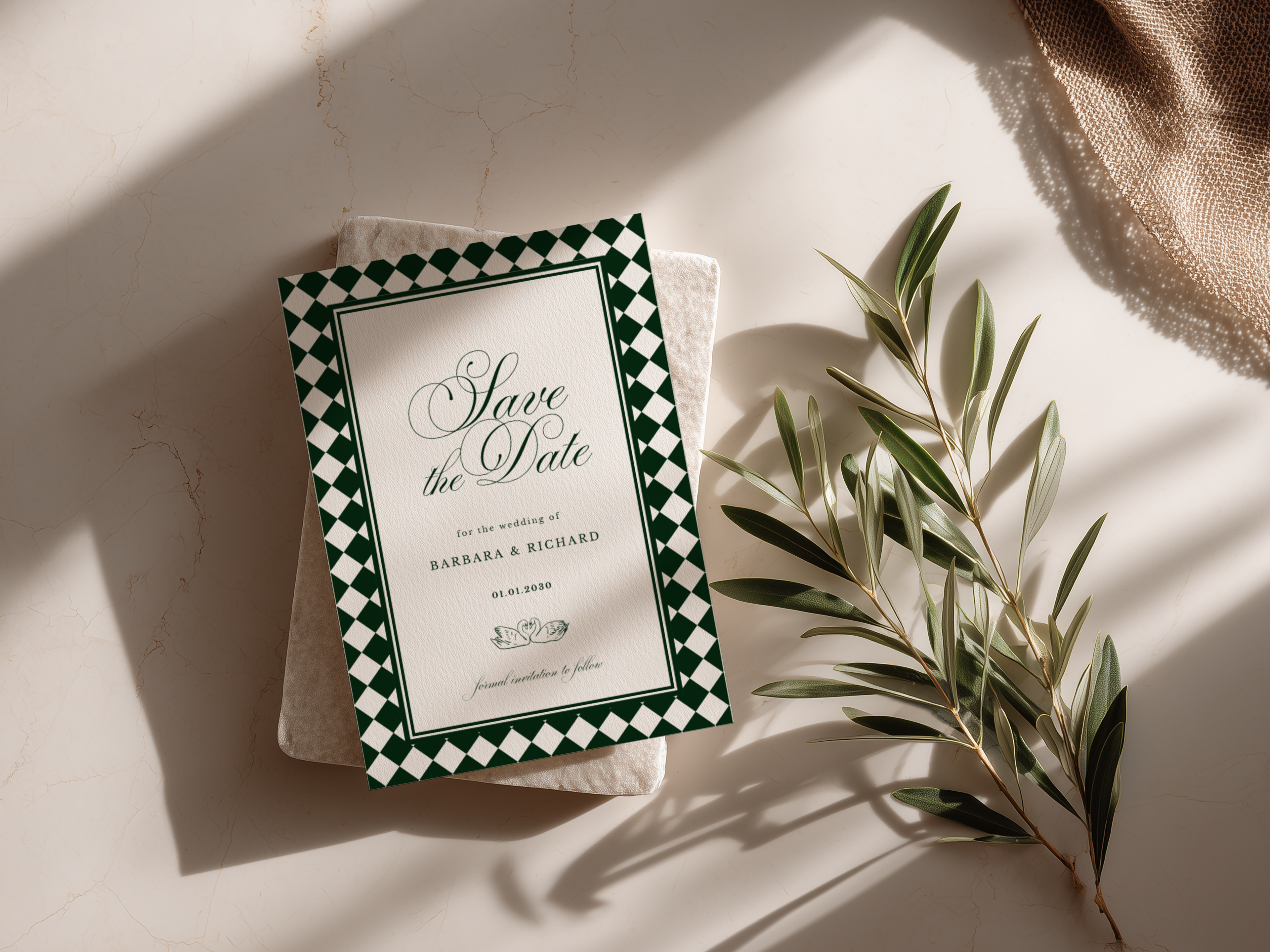 Green & White Save the Date Template