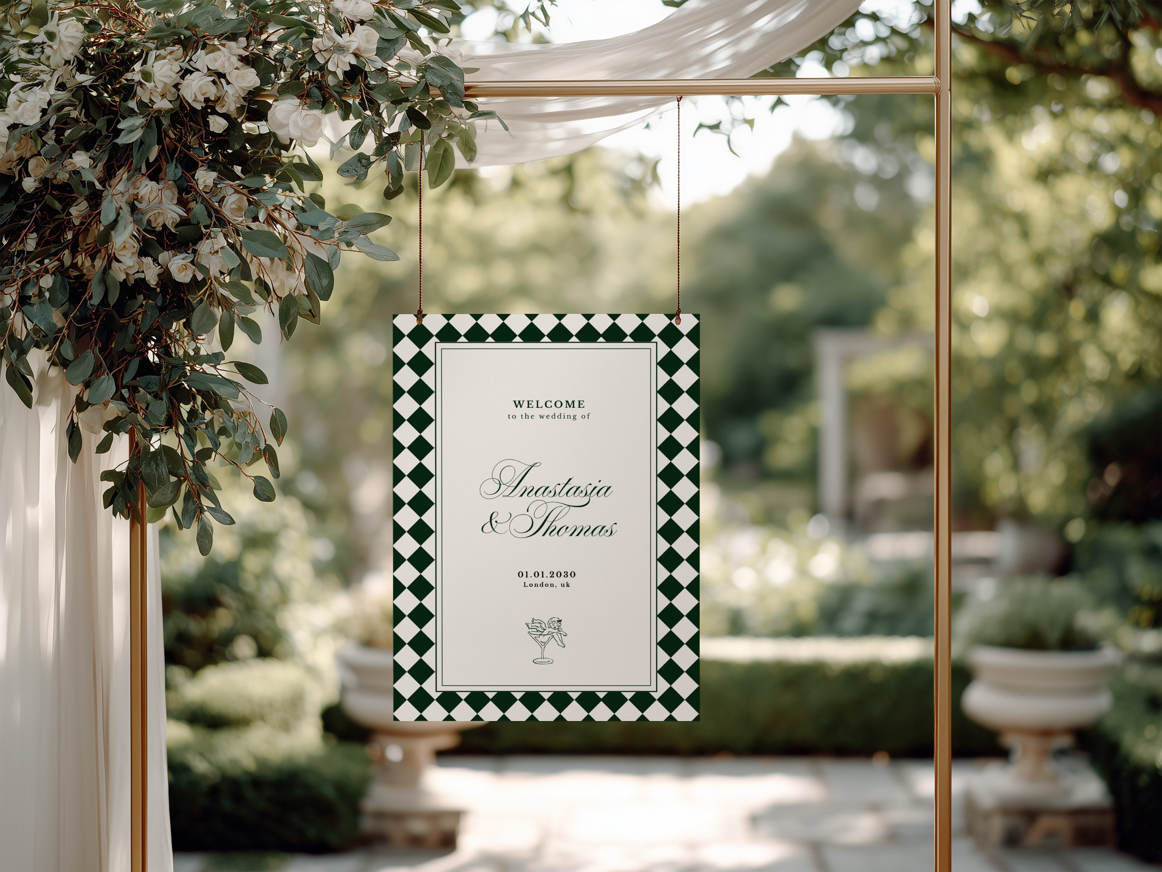Green & White Wedding Welcome Sign Template