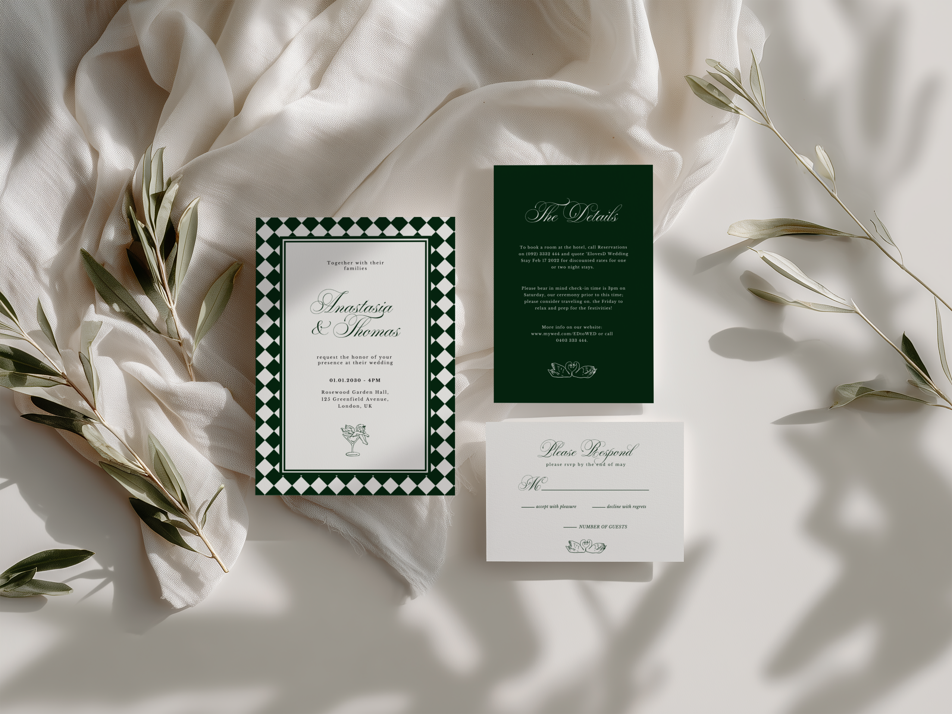 Green Wedding Invitation Suite Template