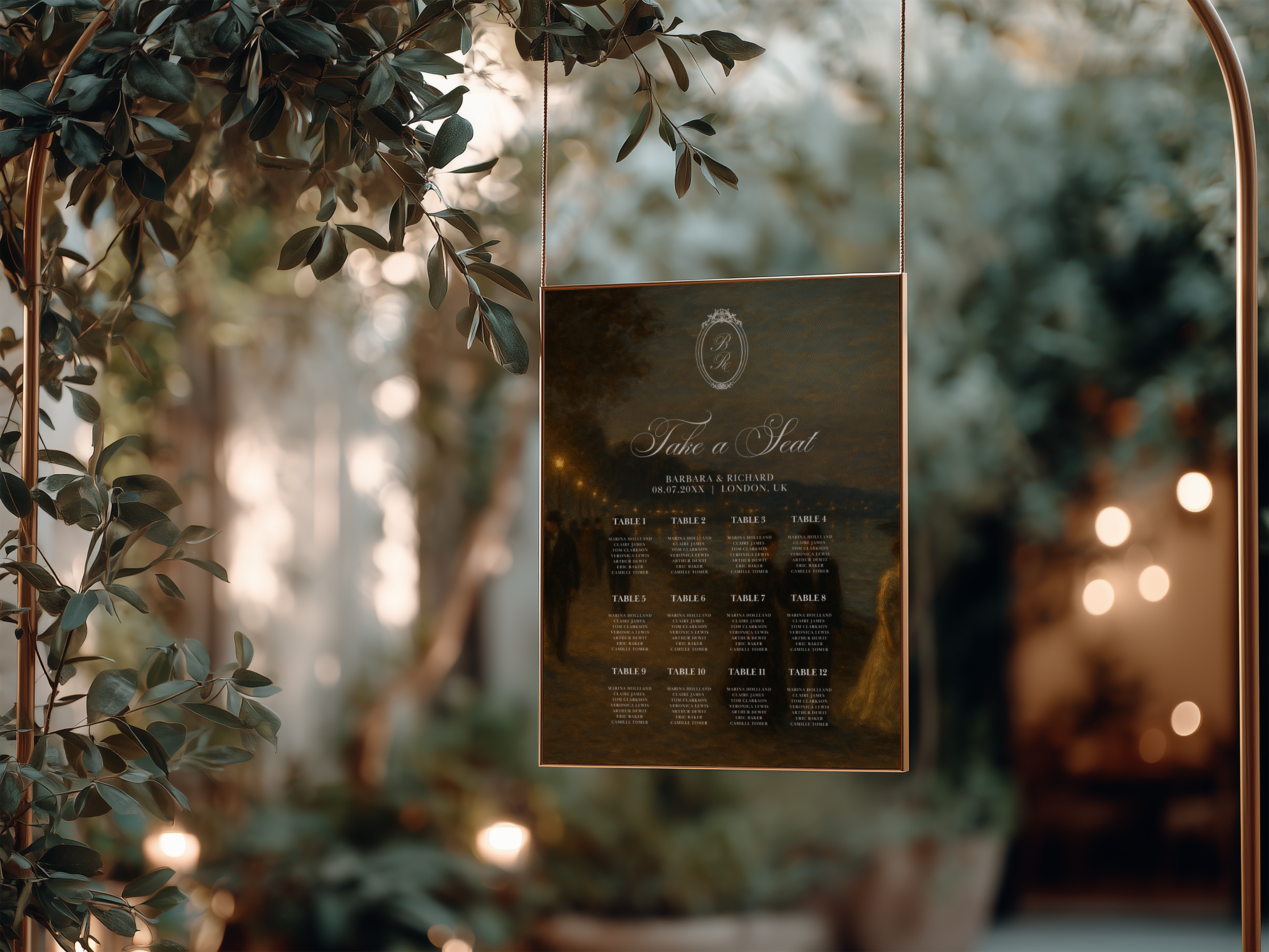 Vintage Brown Wedding Seating Chart Template
