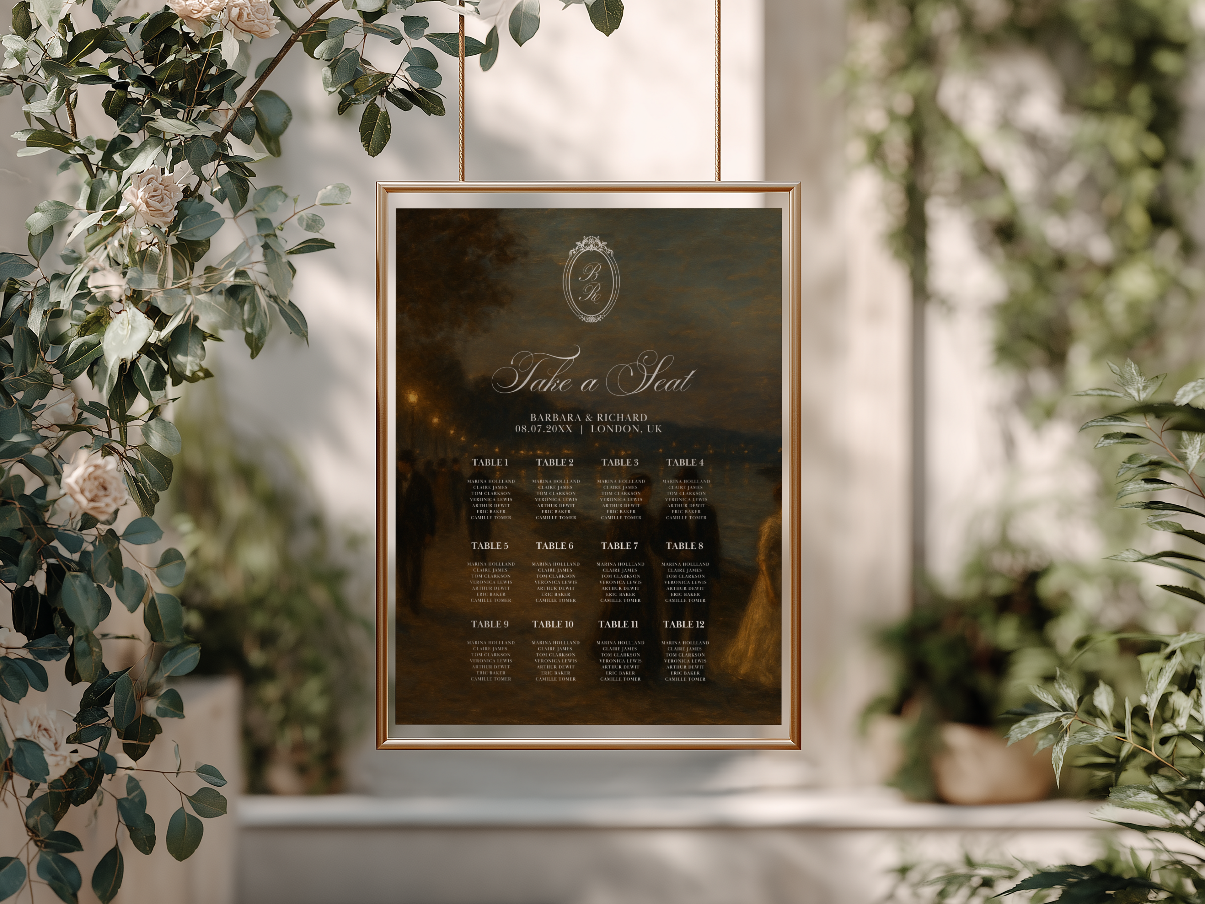 Vintage Brown Wedding Seating Chart Template