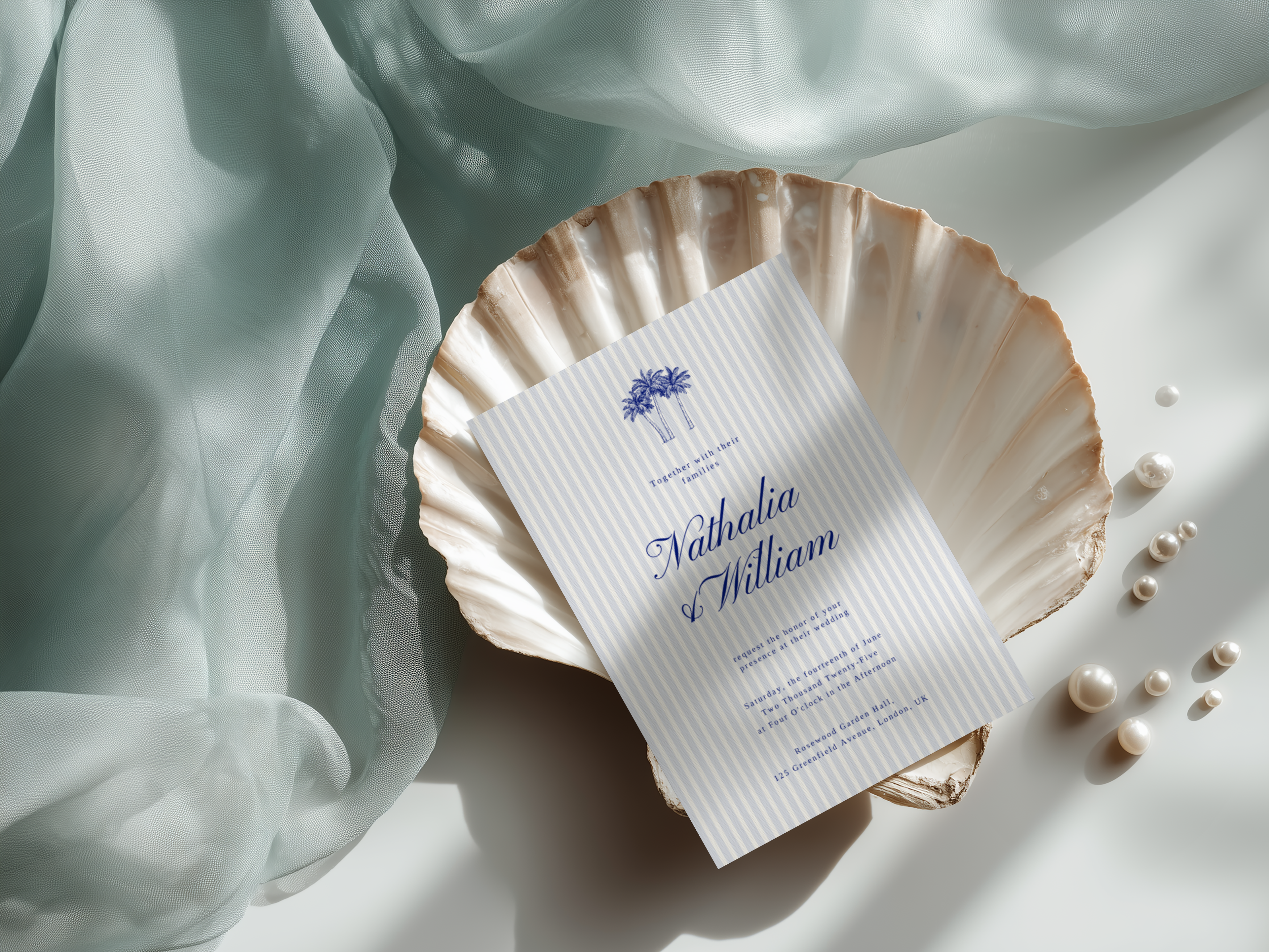 Coastal Blue Wedding Invitation Template