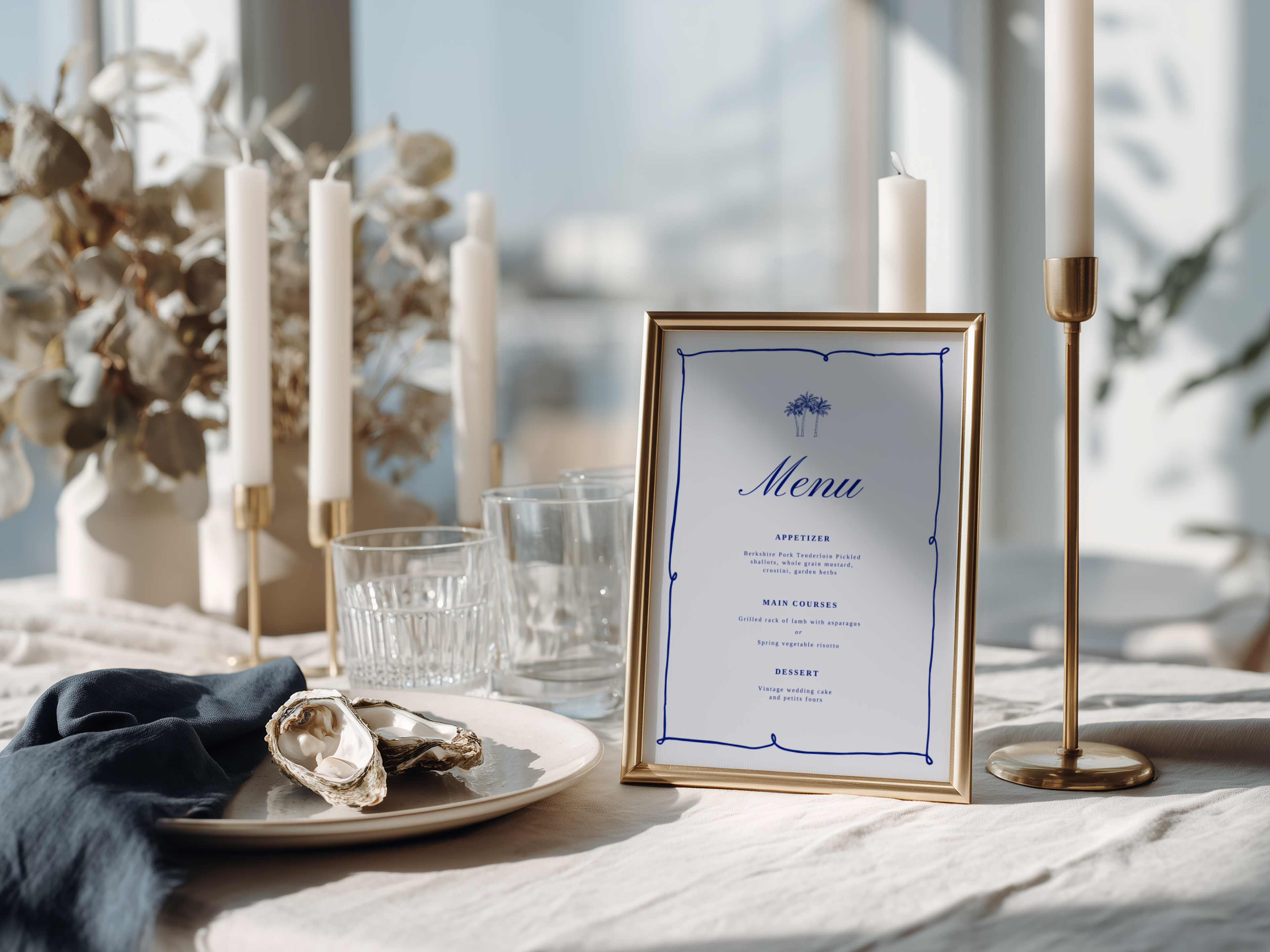 Costal Blue Wedding Menu Template