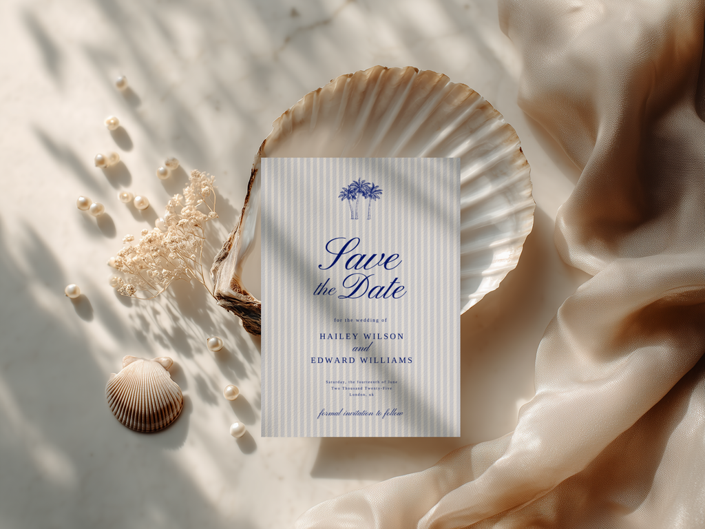 Costal Blue Wedding Save the Date Template