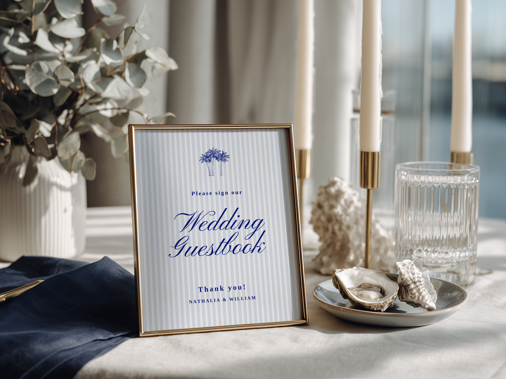 Costal Blue Wedding Guestbook Sign Template