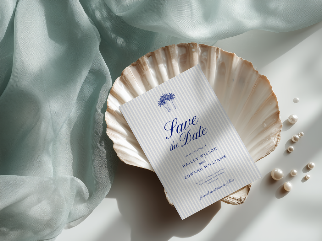 Costal Blue Wedding Save the Date Template