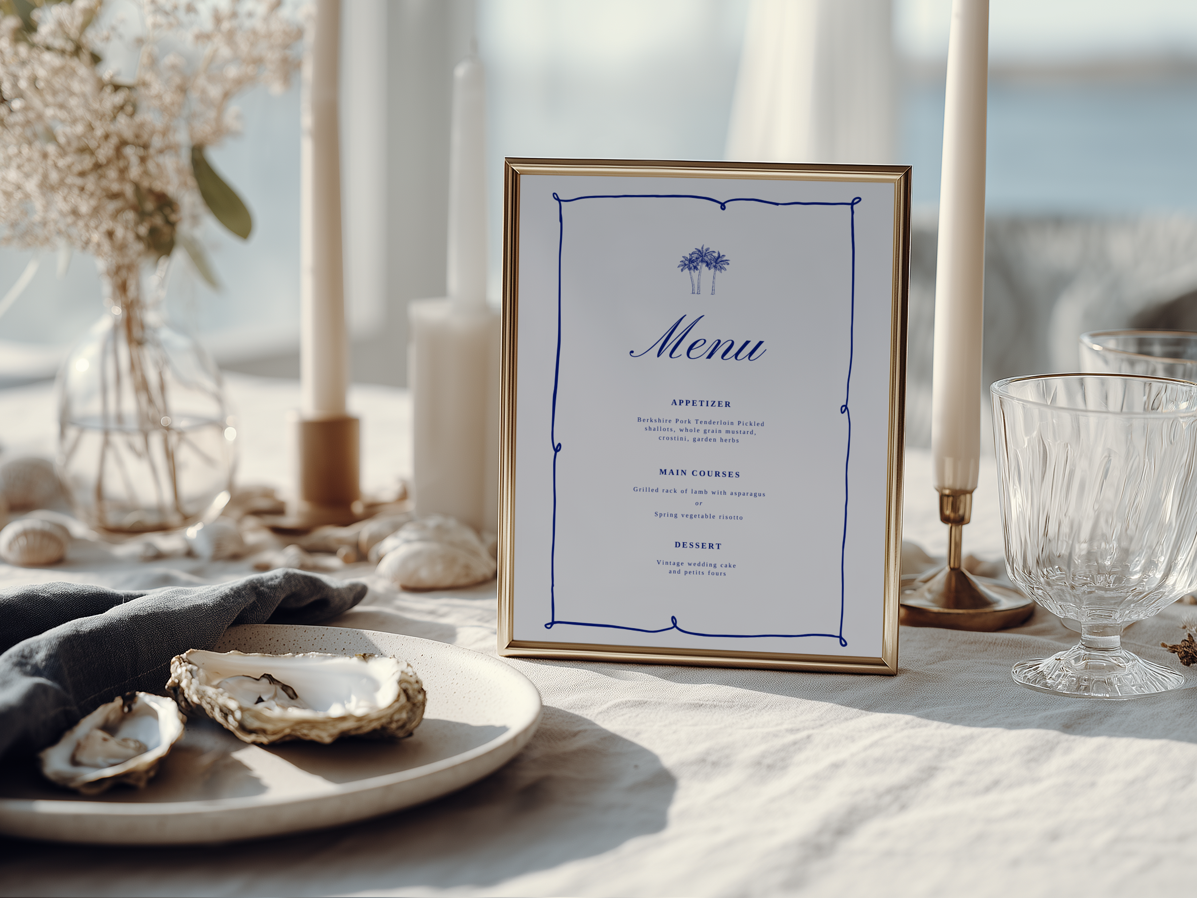 Costal Blue Wedding Menu Template