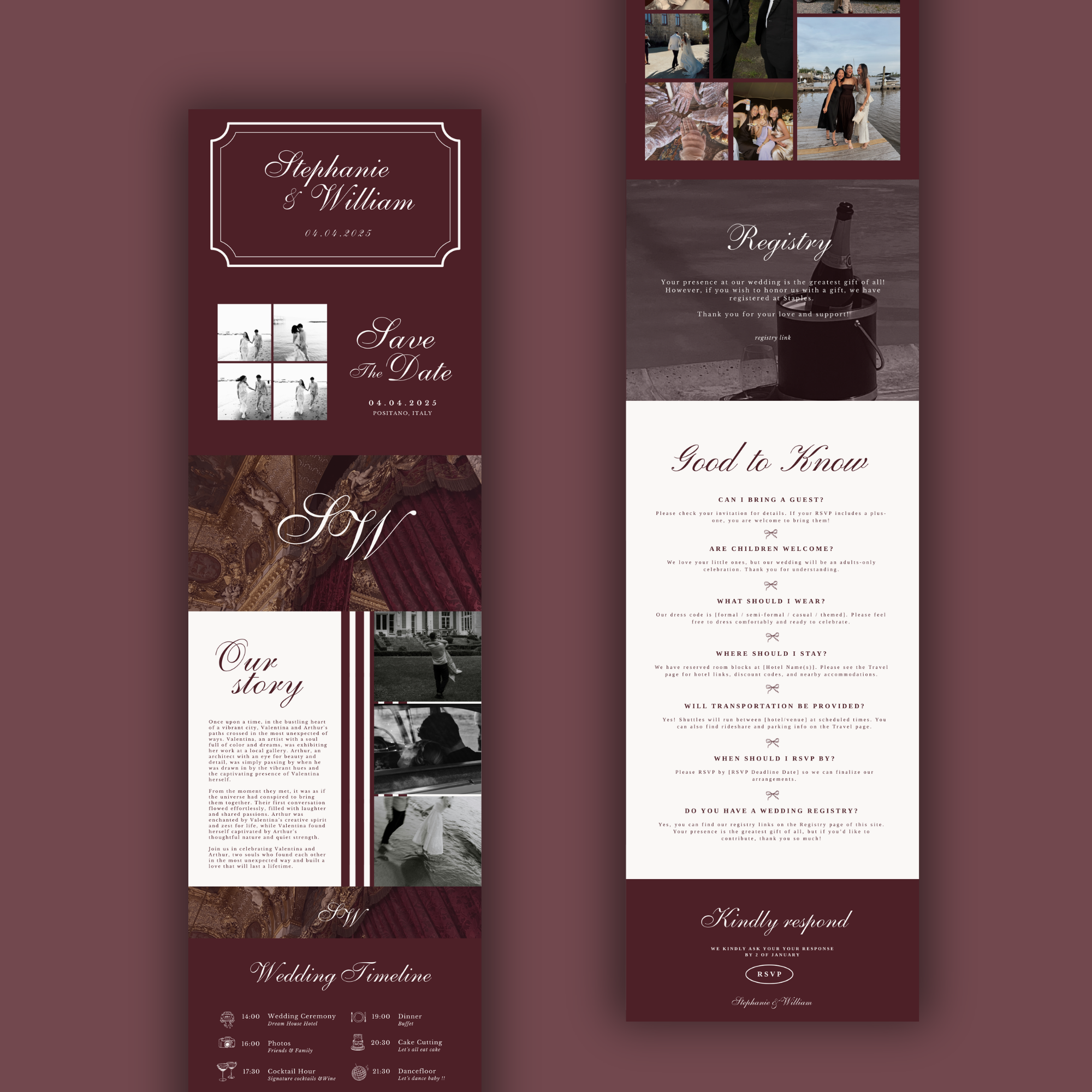 Luxury Burgundy Wedding Website Template