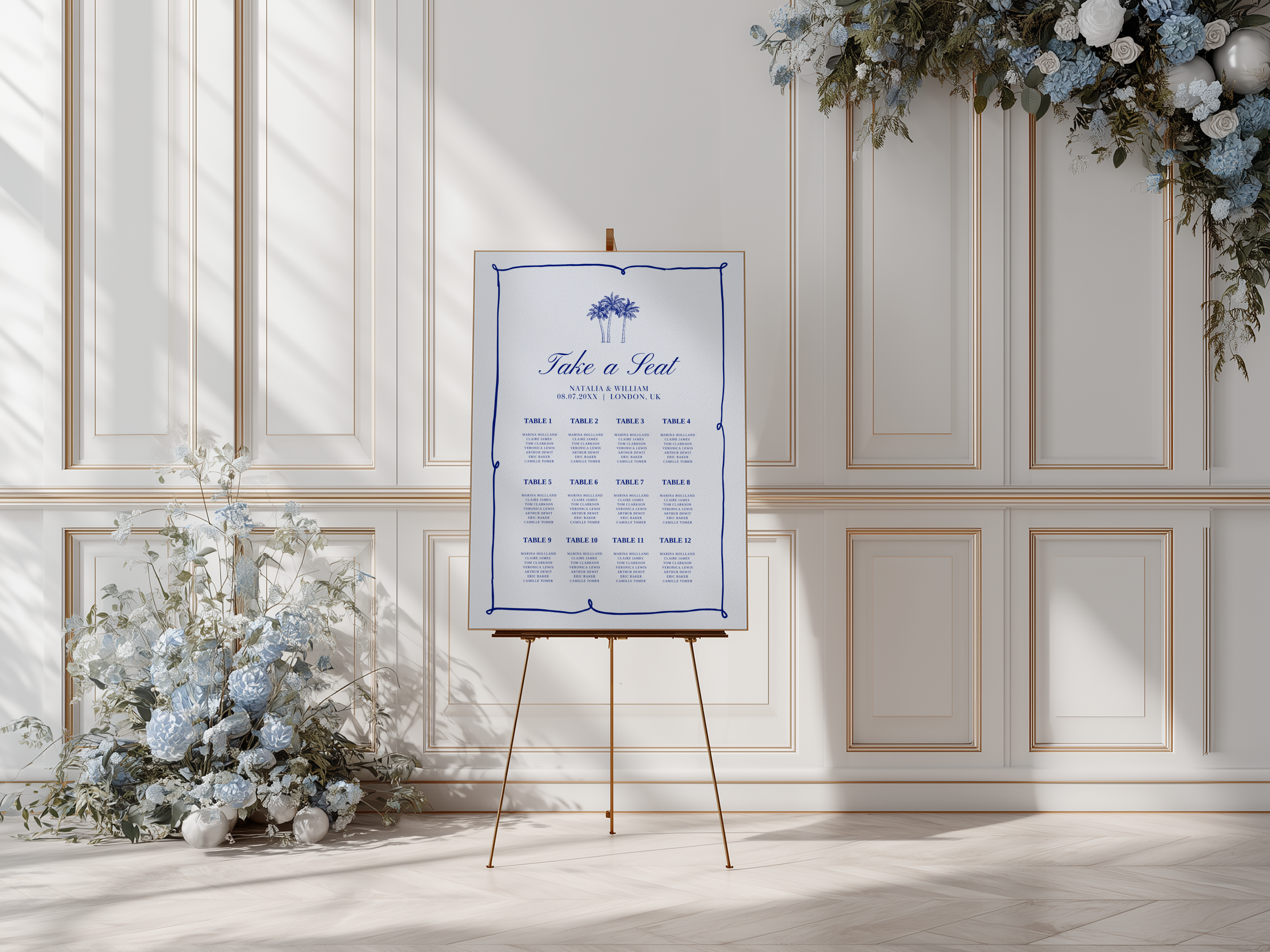 Costal Blue Wedding Seating Chart Template