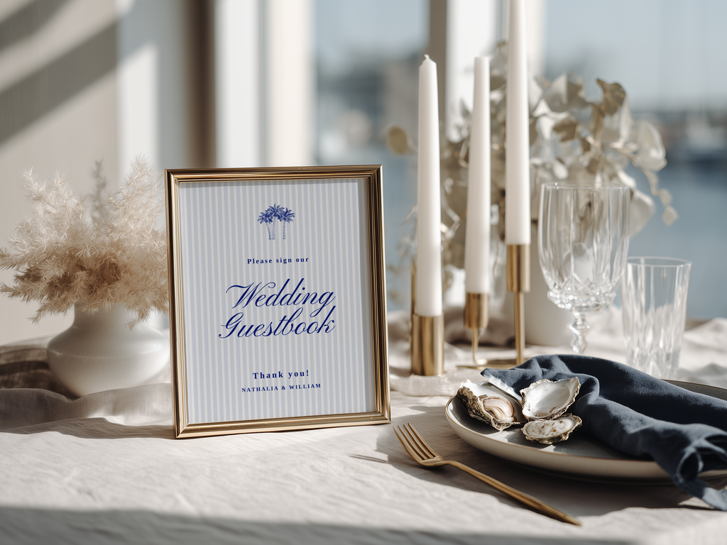 Costal Blue Wedding Guestbook Sign Template