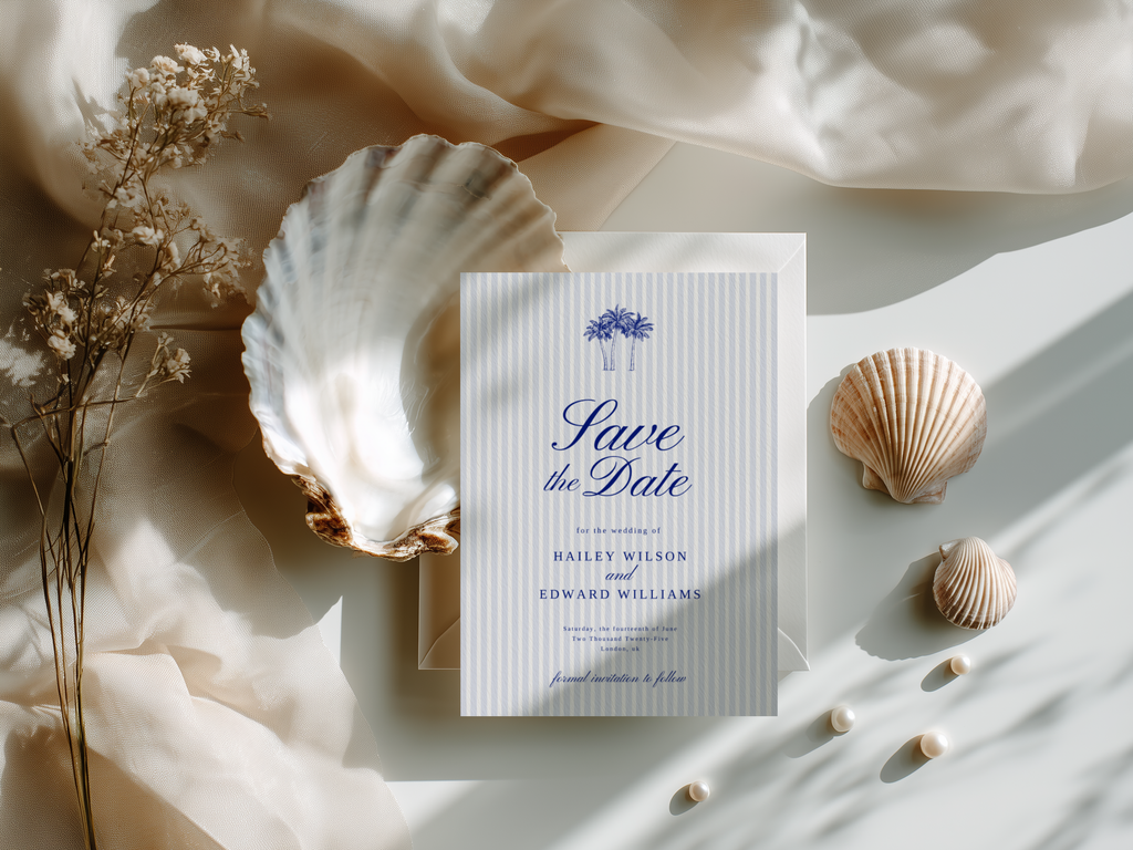 Costal Blue Wedding Save the Date Template