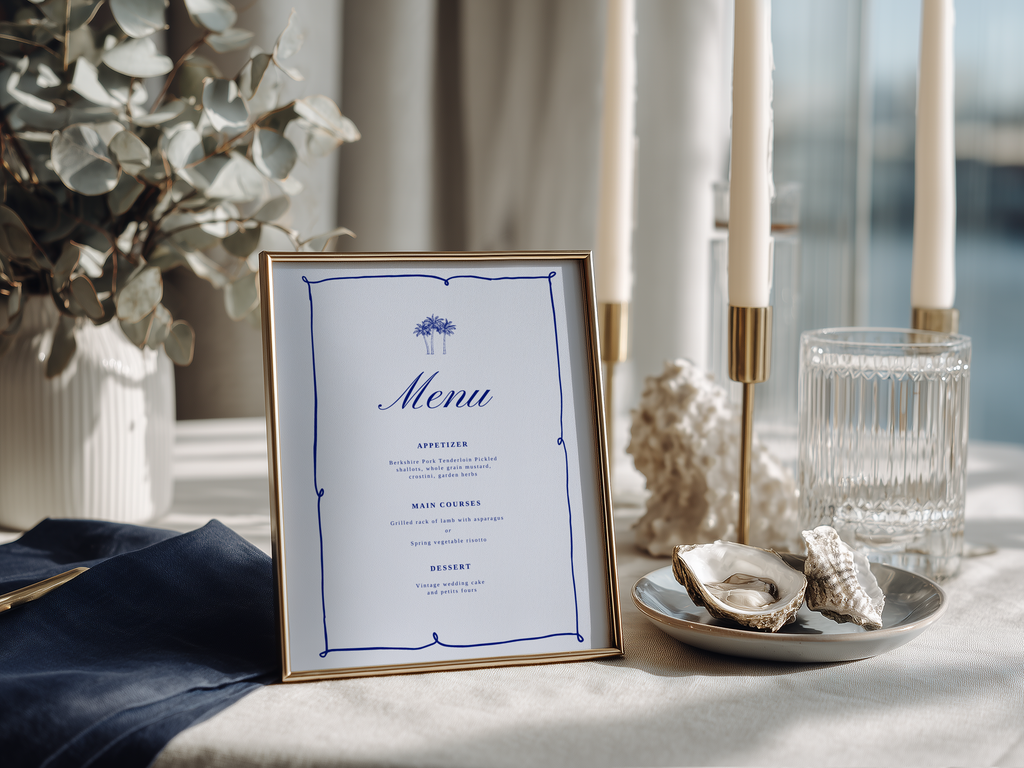 Costal Blue Wedding Menu Template