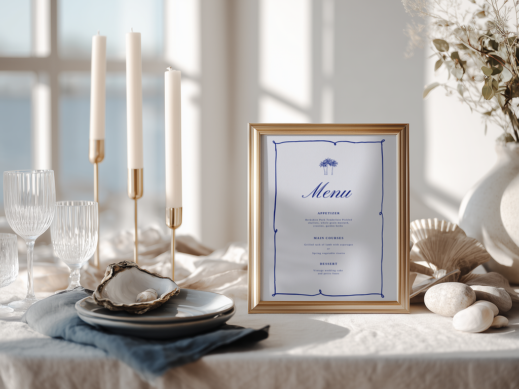 Costal Blue Wedding Menu Template