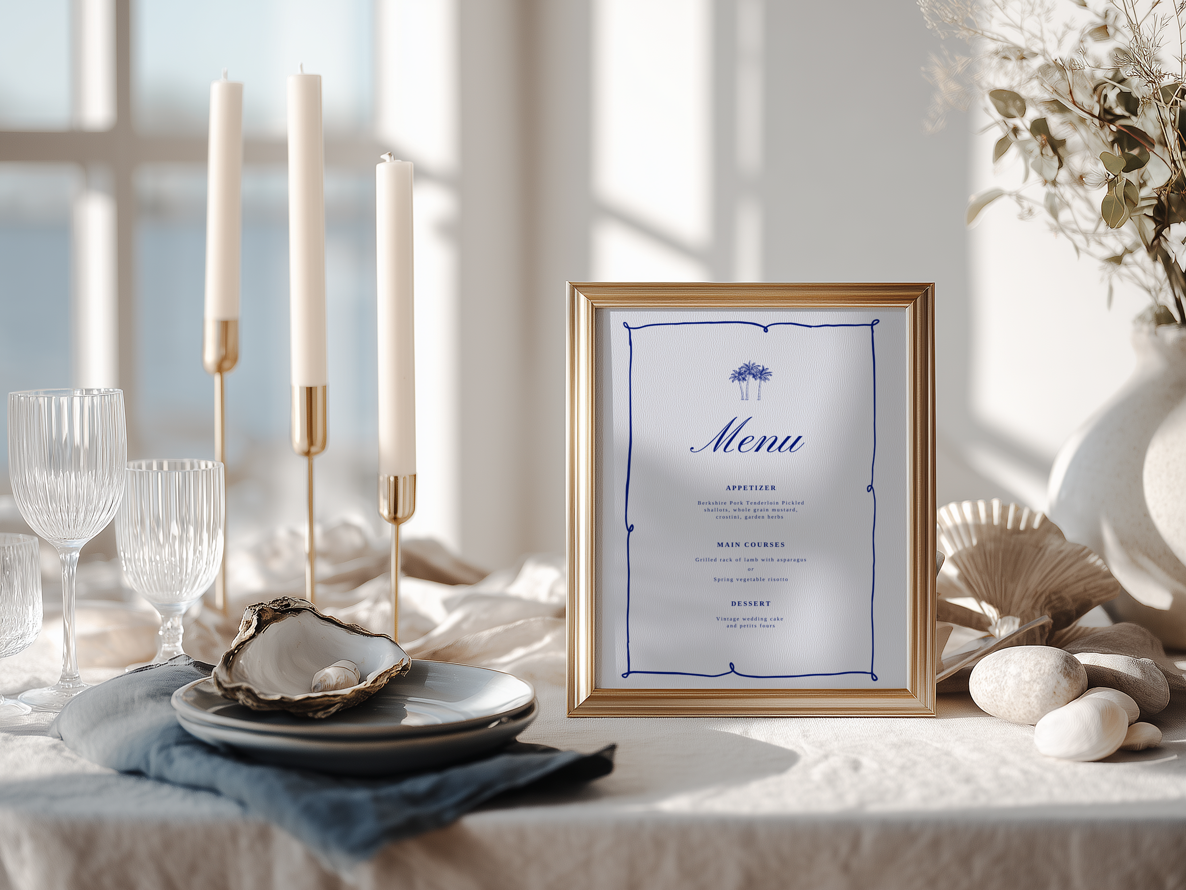 Costal Blue Wedding Menu Template