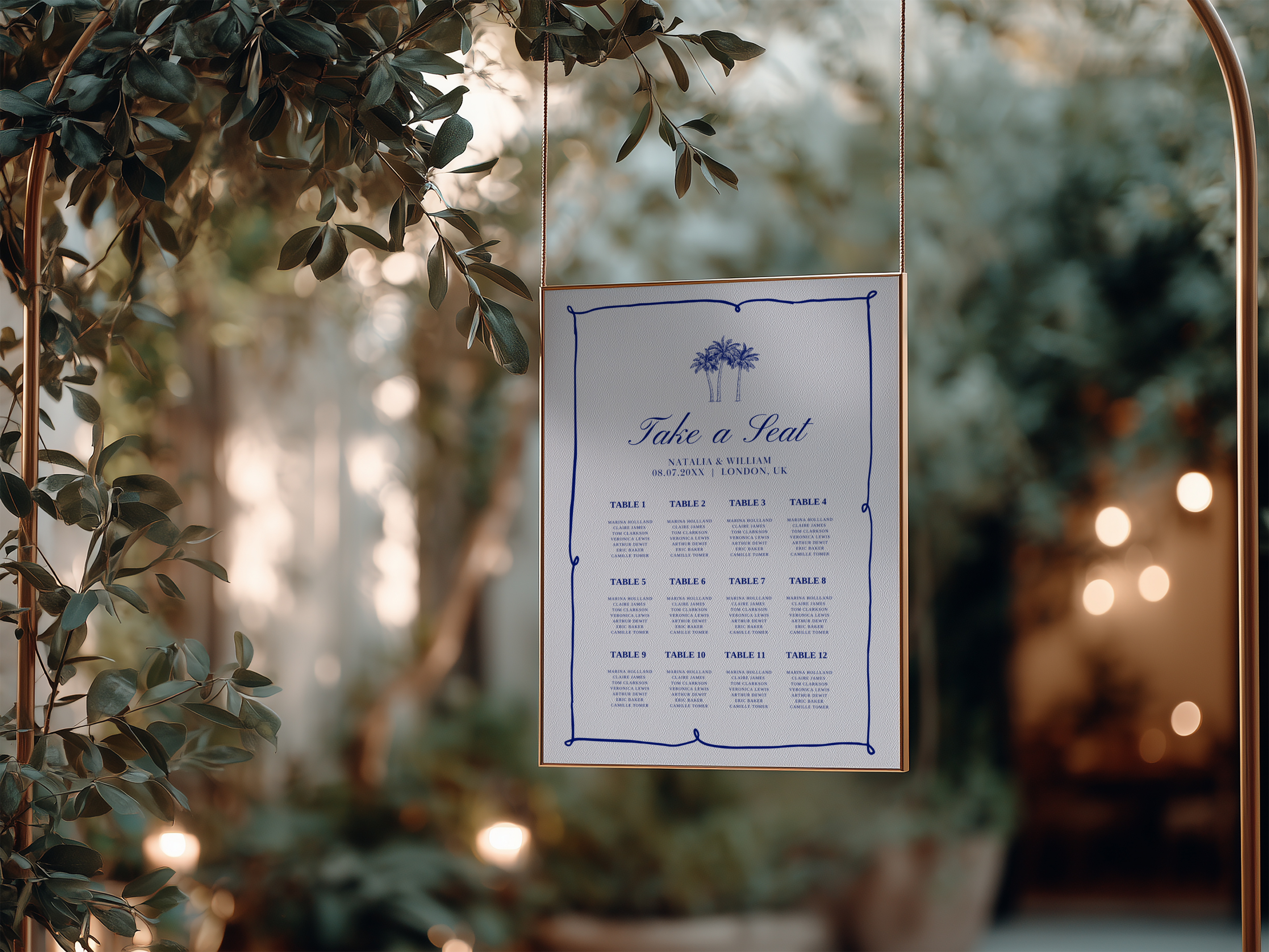 Costal Blue Wedding Seating Chart Template