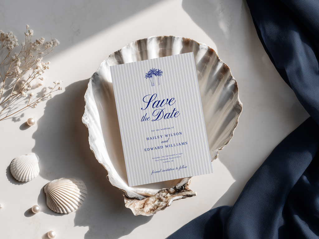 Costal Blue Wedding Save the Date Template