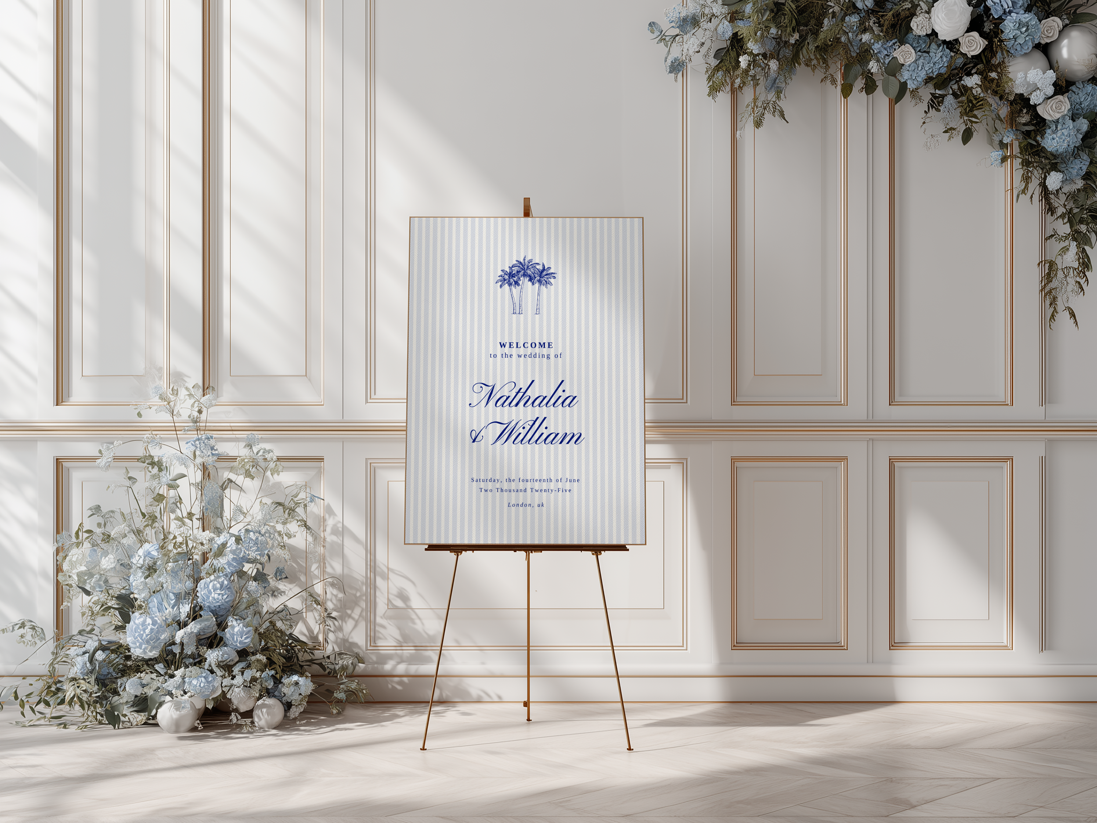 Costal Blue Wedding Welcome Sign Template