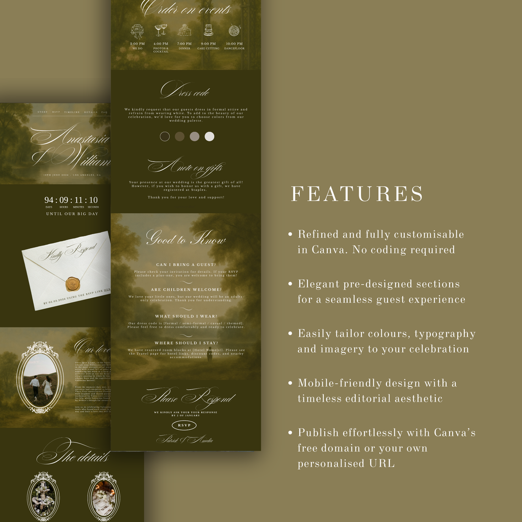 Vintage Olive Wedding Website Template