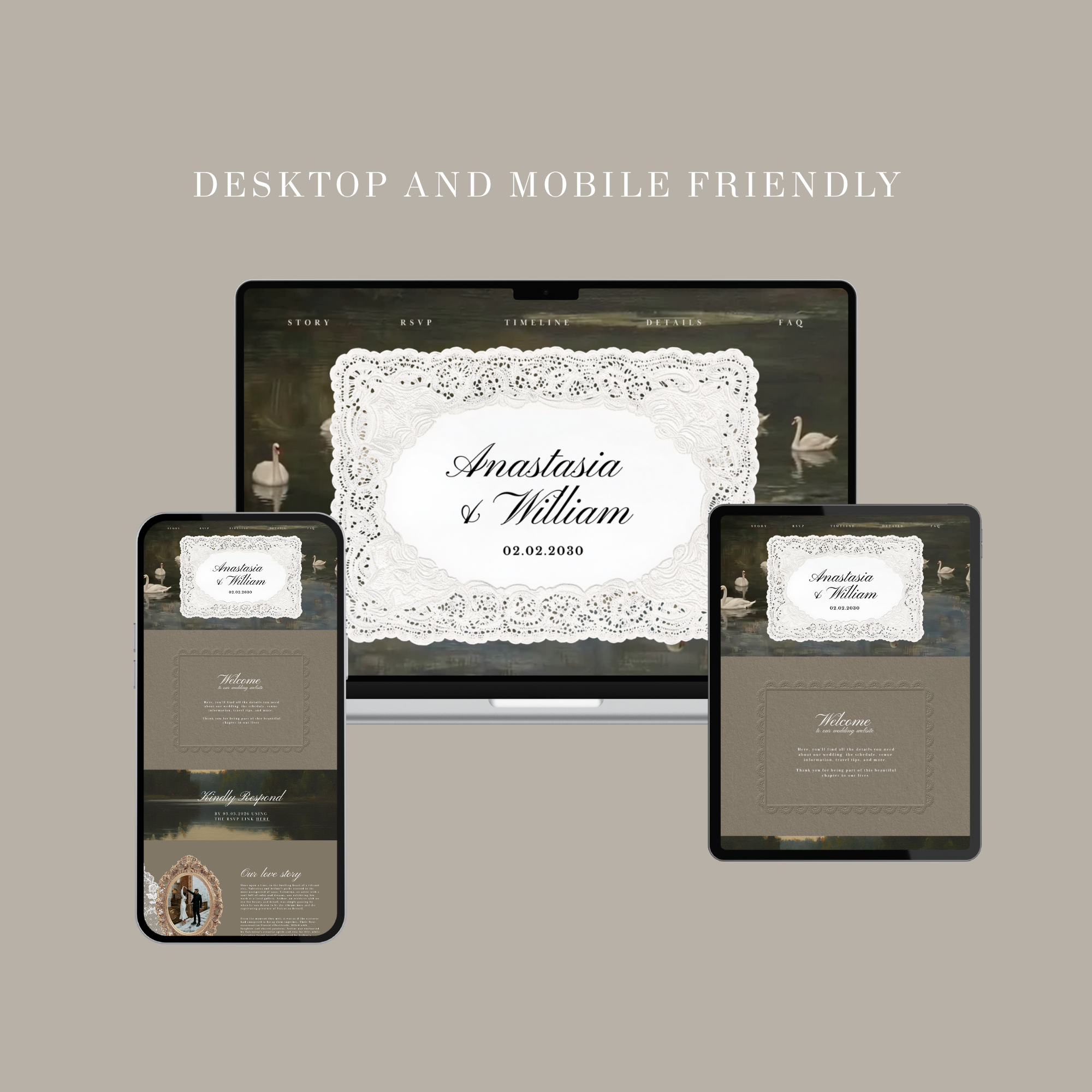Vintage Swan Lake Wedding Website Template
