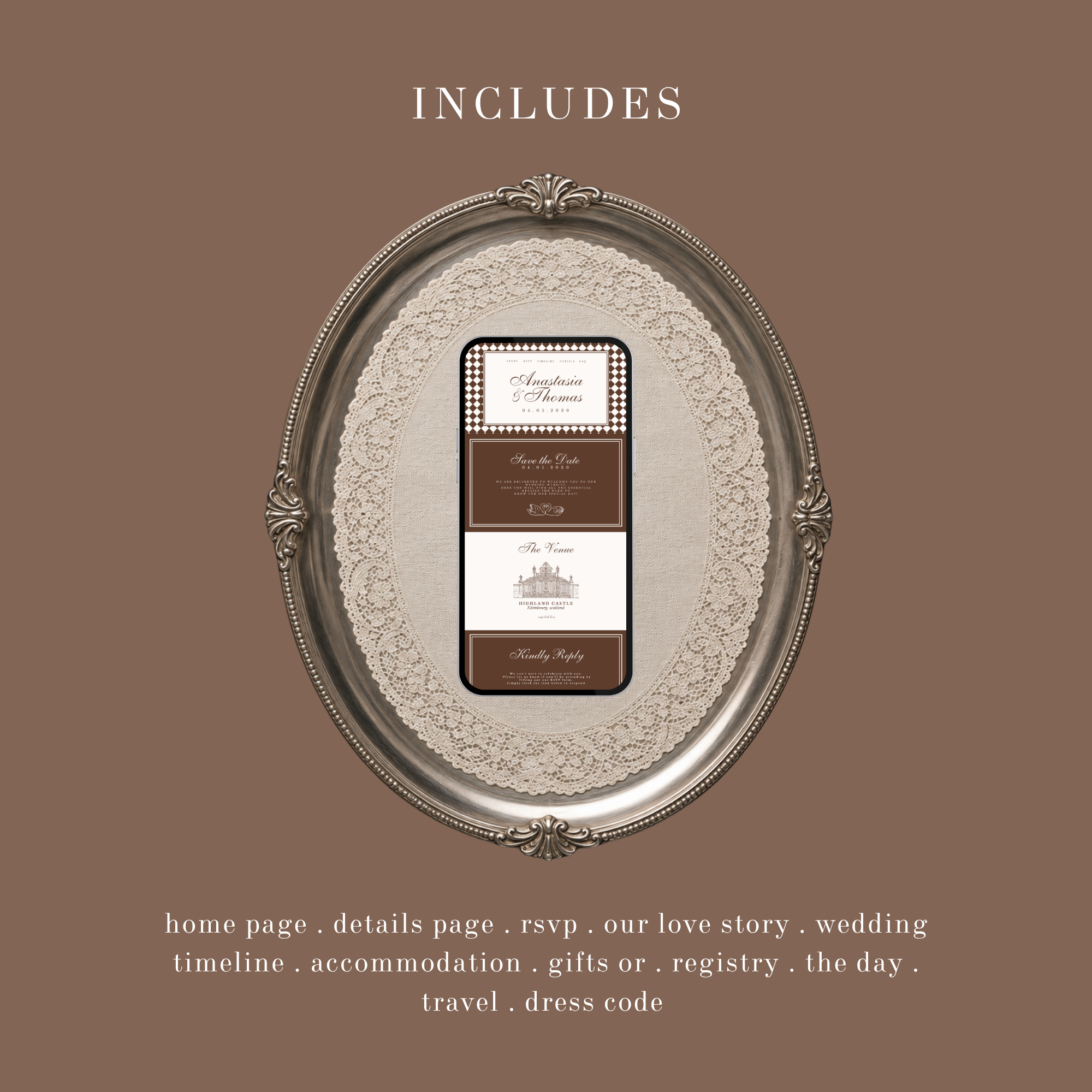 Mocha Brown Wedding Website Template
