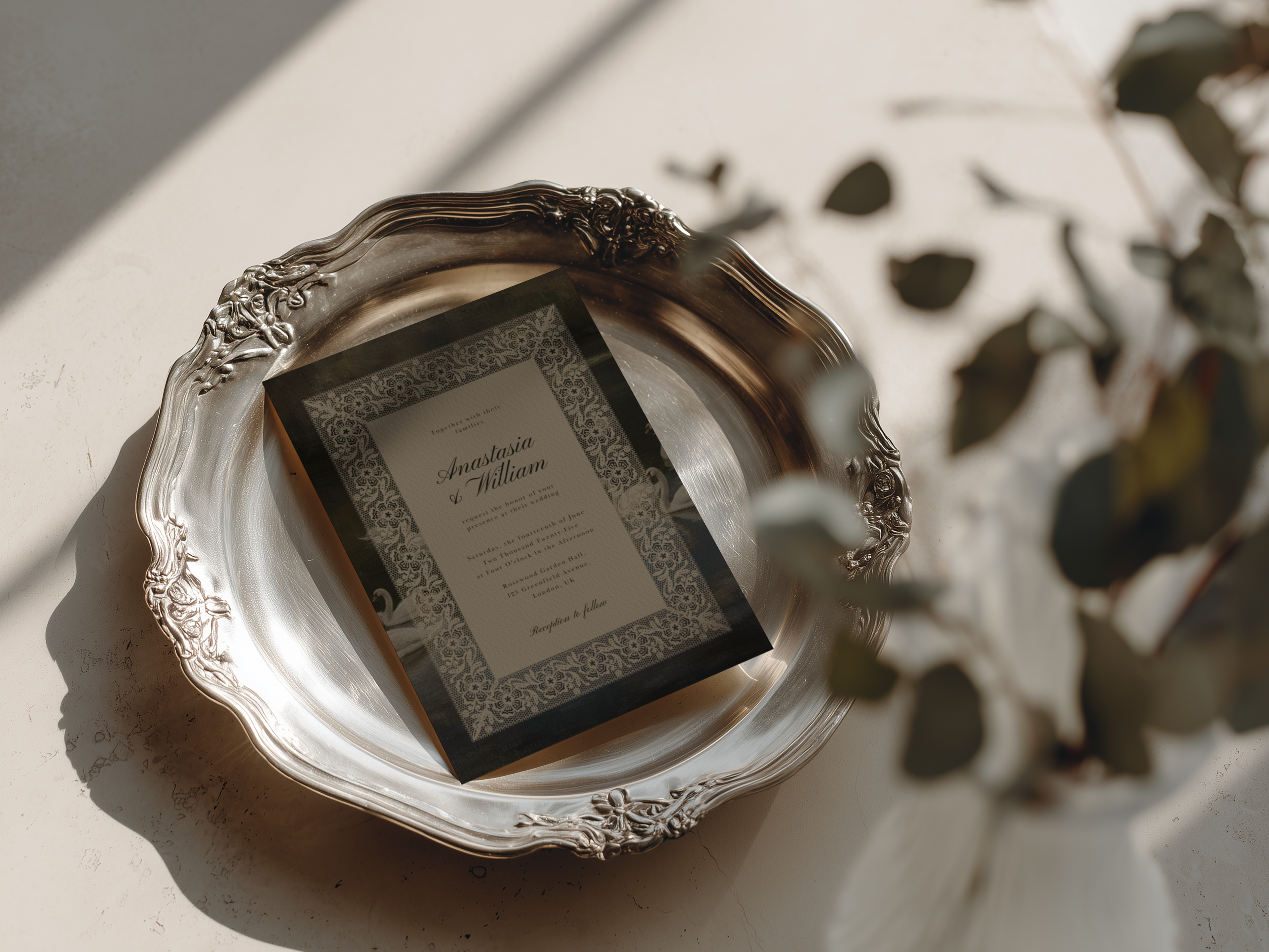 Romantic Swan Wedding Invitation Template