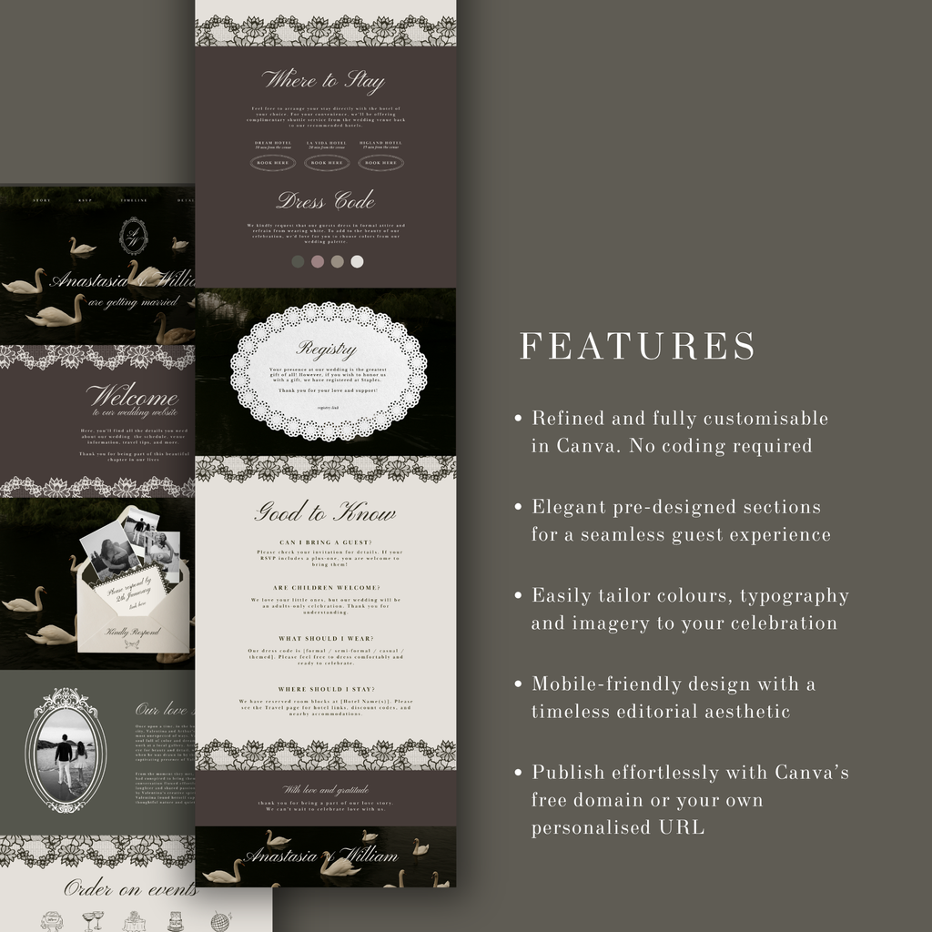 Swan & Doily Wedding Website Template
