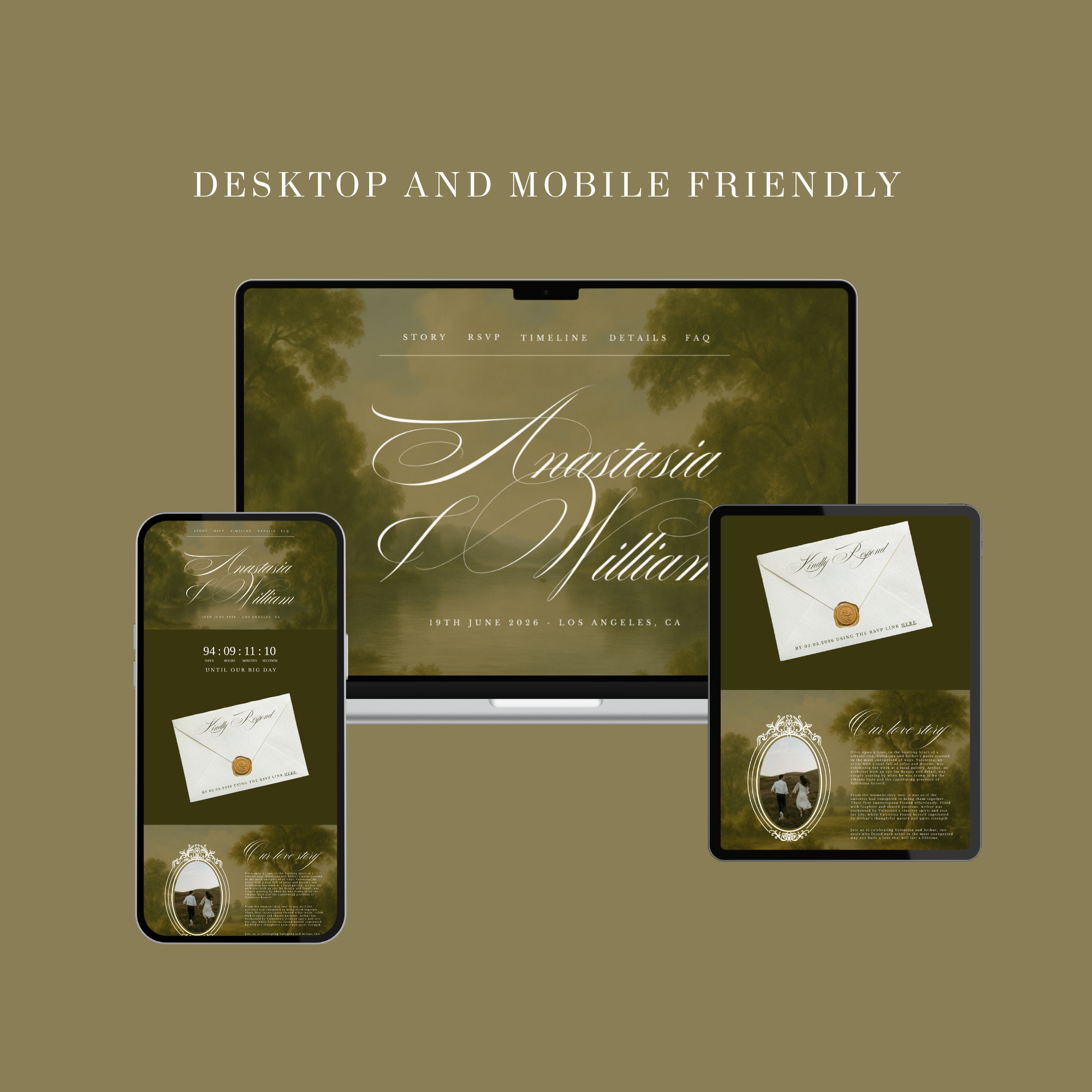 Vintage Olive Wedding Website Template