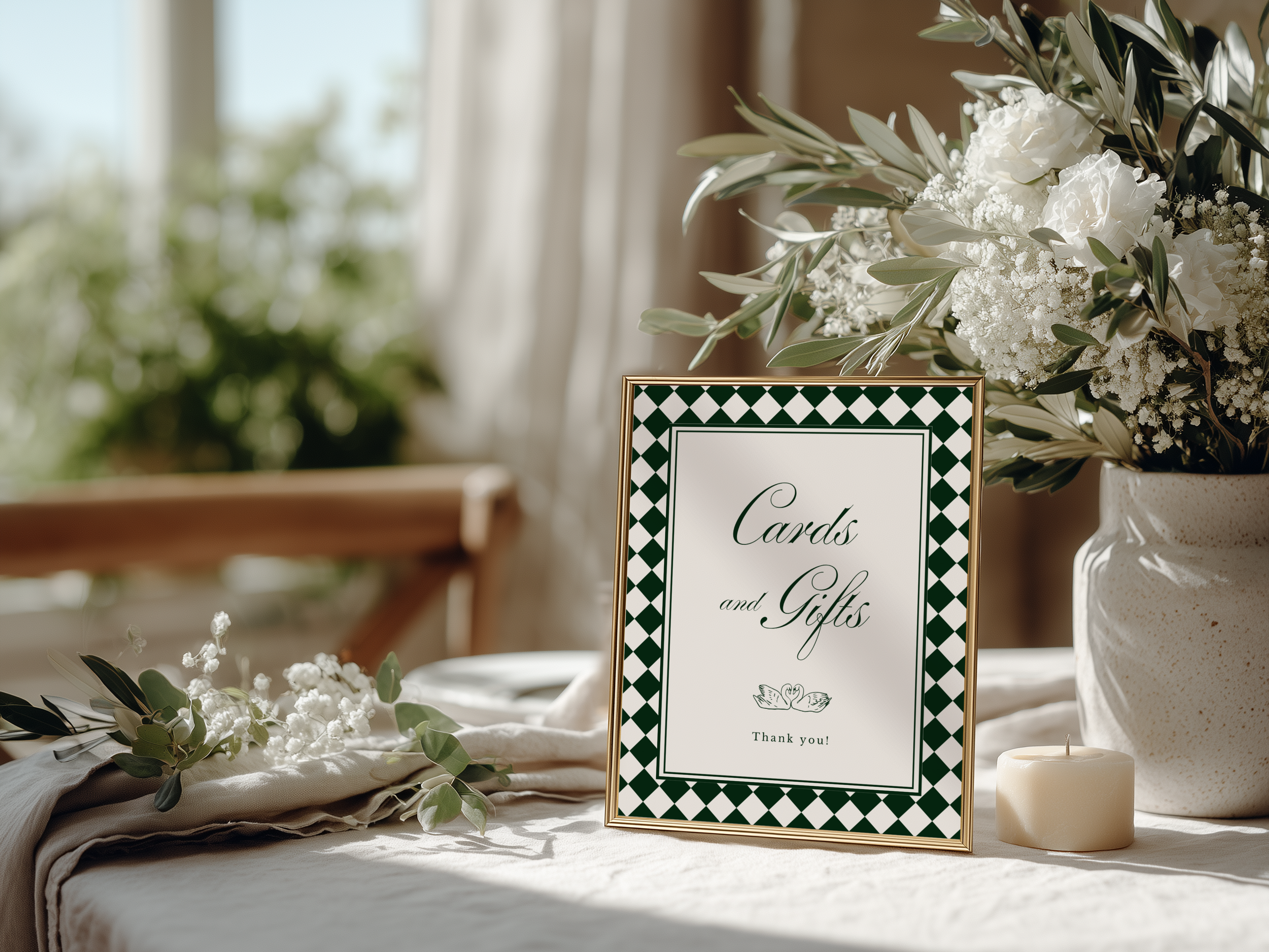Green & White Wedding Cards & Gifts Sign Template