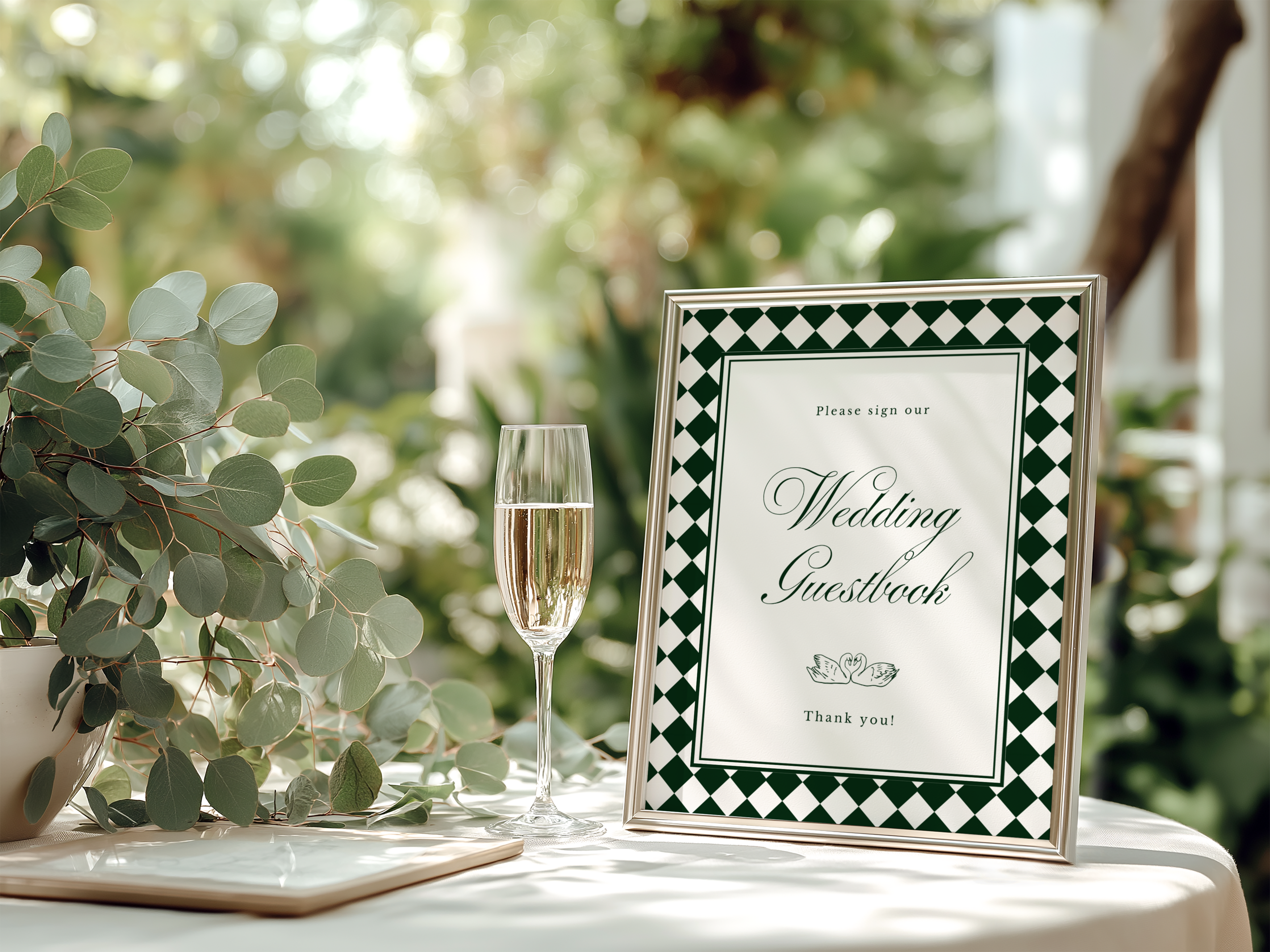 Green & White Wedding Guest Book Sign Template