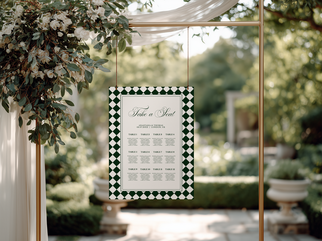 Green & White Wedding Seating Chart Template