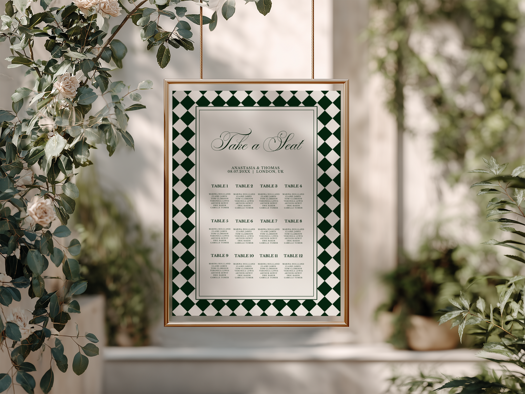 Green & White Wedding Seating Chart Template