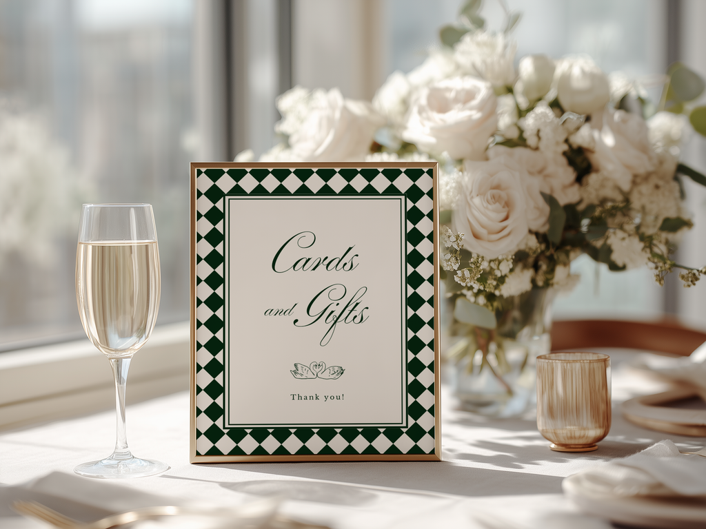 Green & White Wedding Cards & Gifts Sign Template