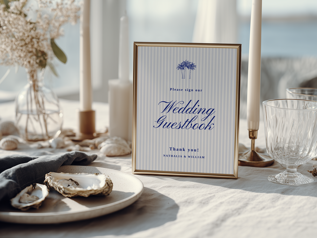 Costal Blue Wedding Guestbook Sign Template