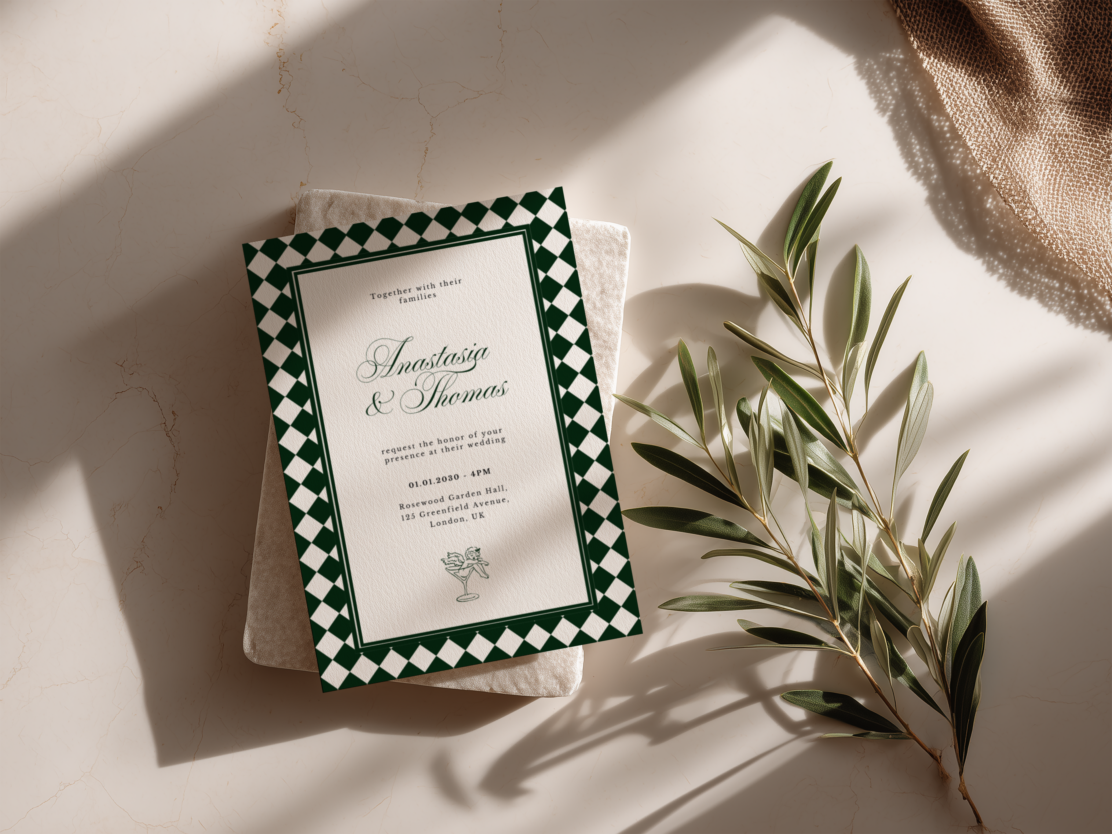 Green Wedding Invitation Suite Template