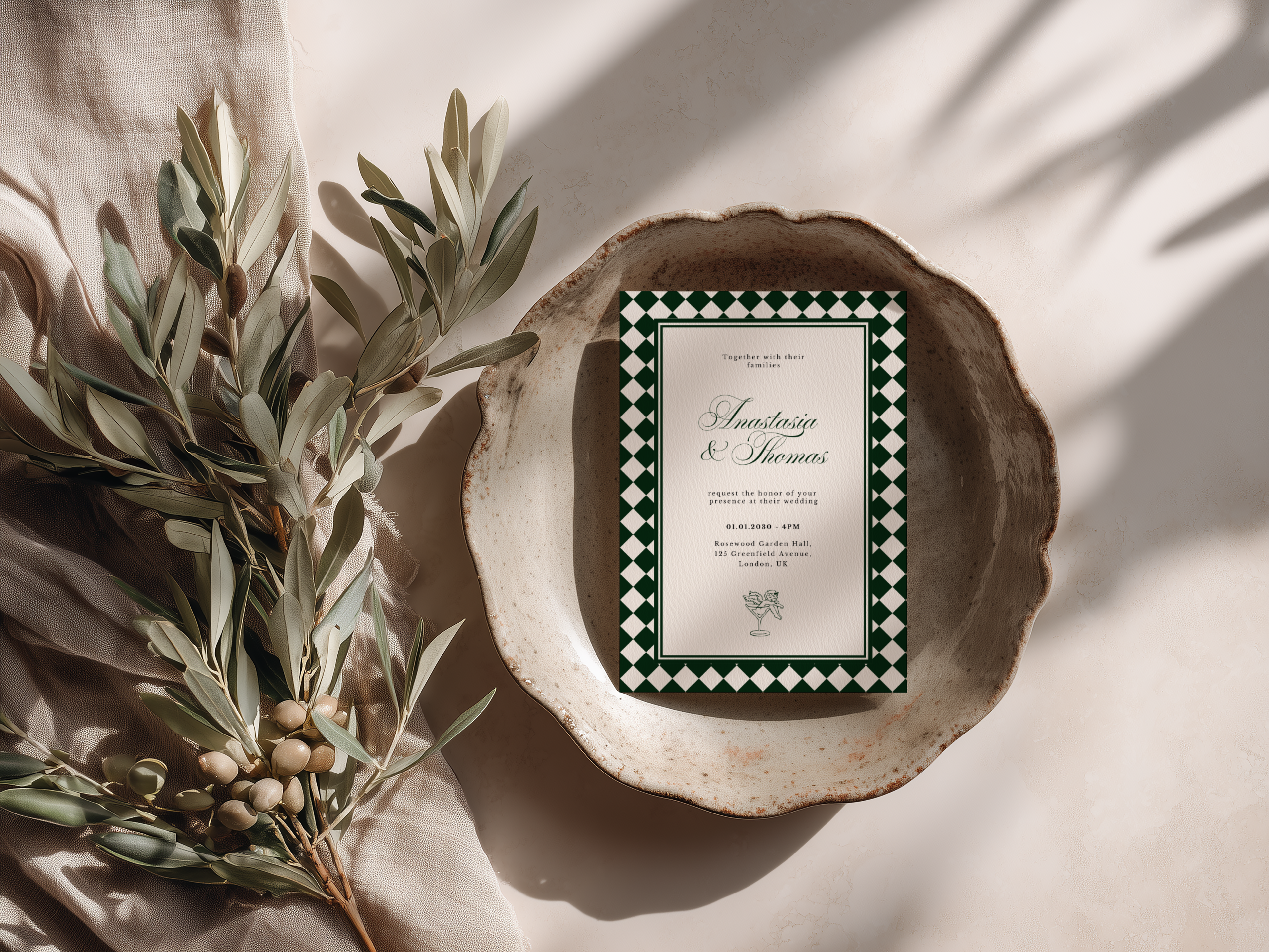 Italian Green Wedding Invitation Template
