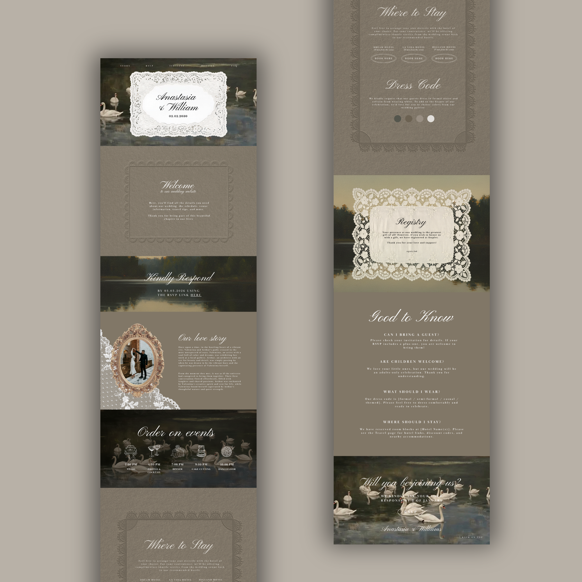 Vintage Swan Lake Wedding Website Template