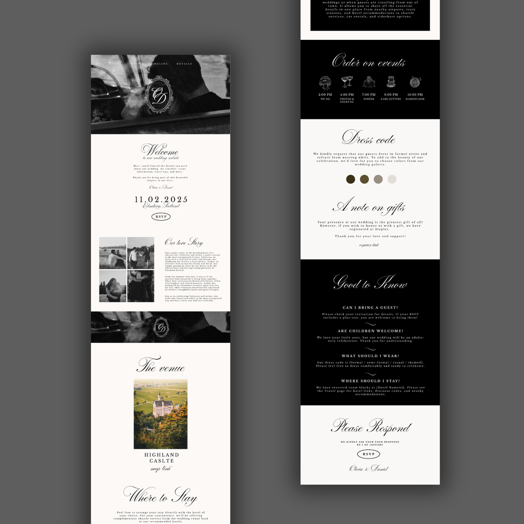 Monochrome Romance Wedding Website Template
