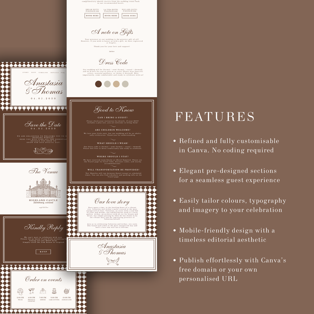 Mocha Brown Wedding Website Template