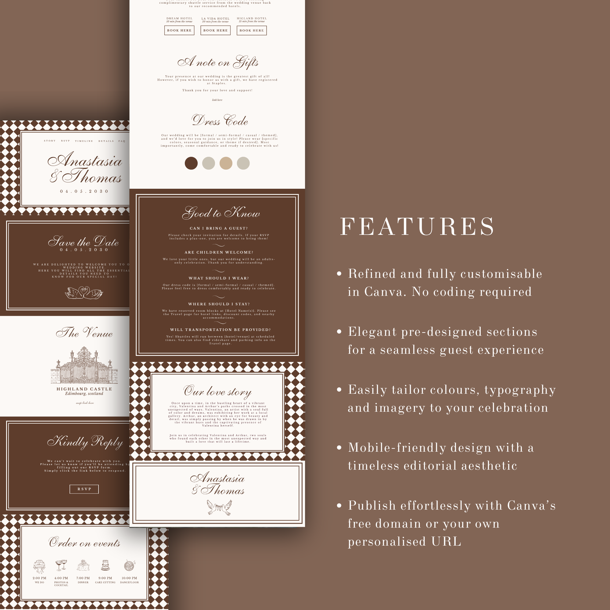 Mocha Brown Wedding Website Template