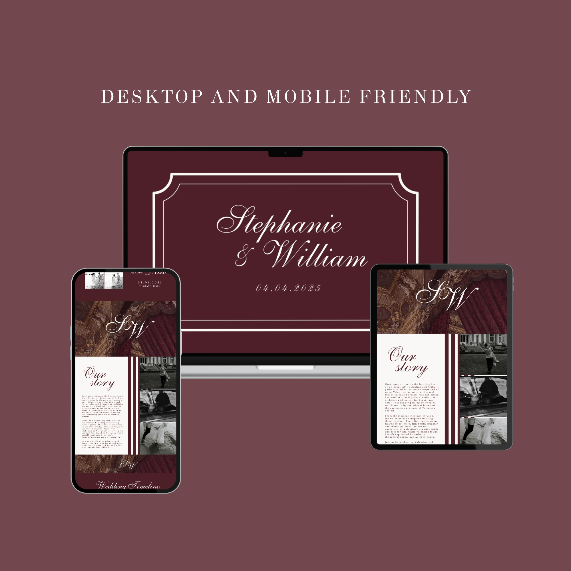 Luxury Burgundy Wedding Website Template