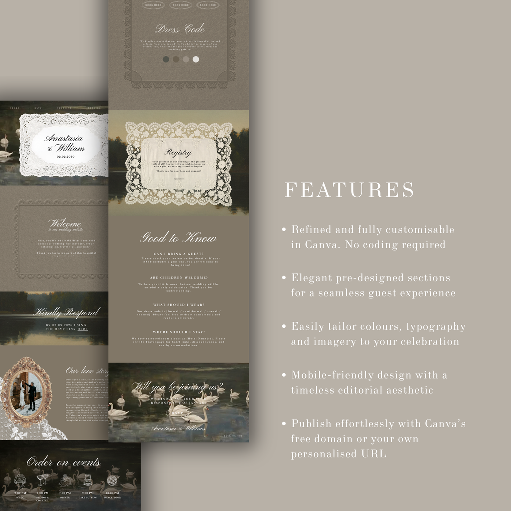 Vintage Swan Lake Wedding Website Template