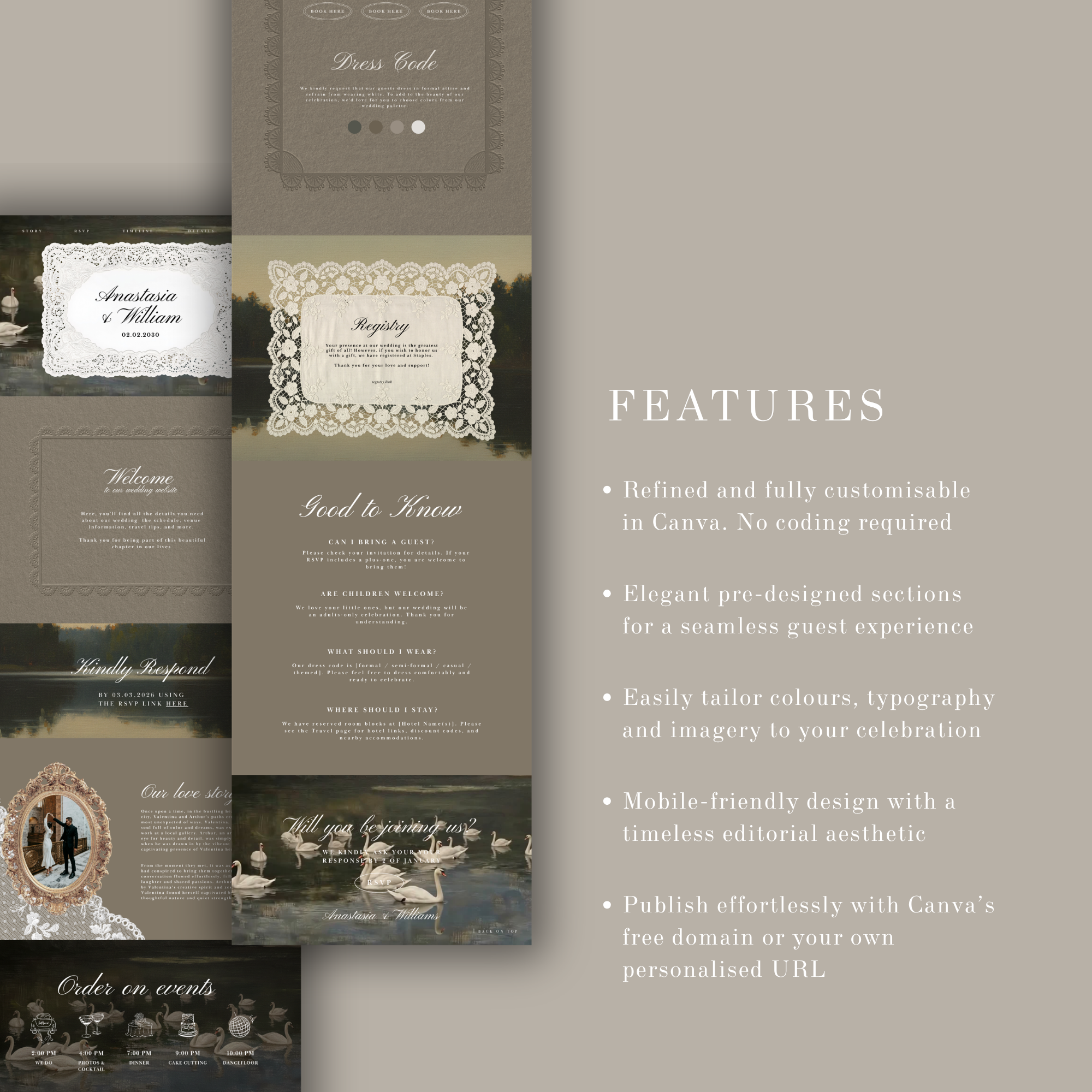 Vintage Swan Lake Wedding Website Template