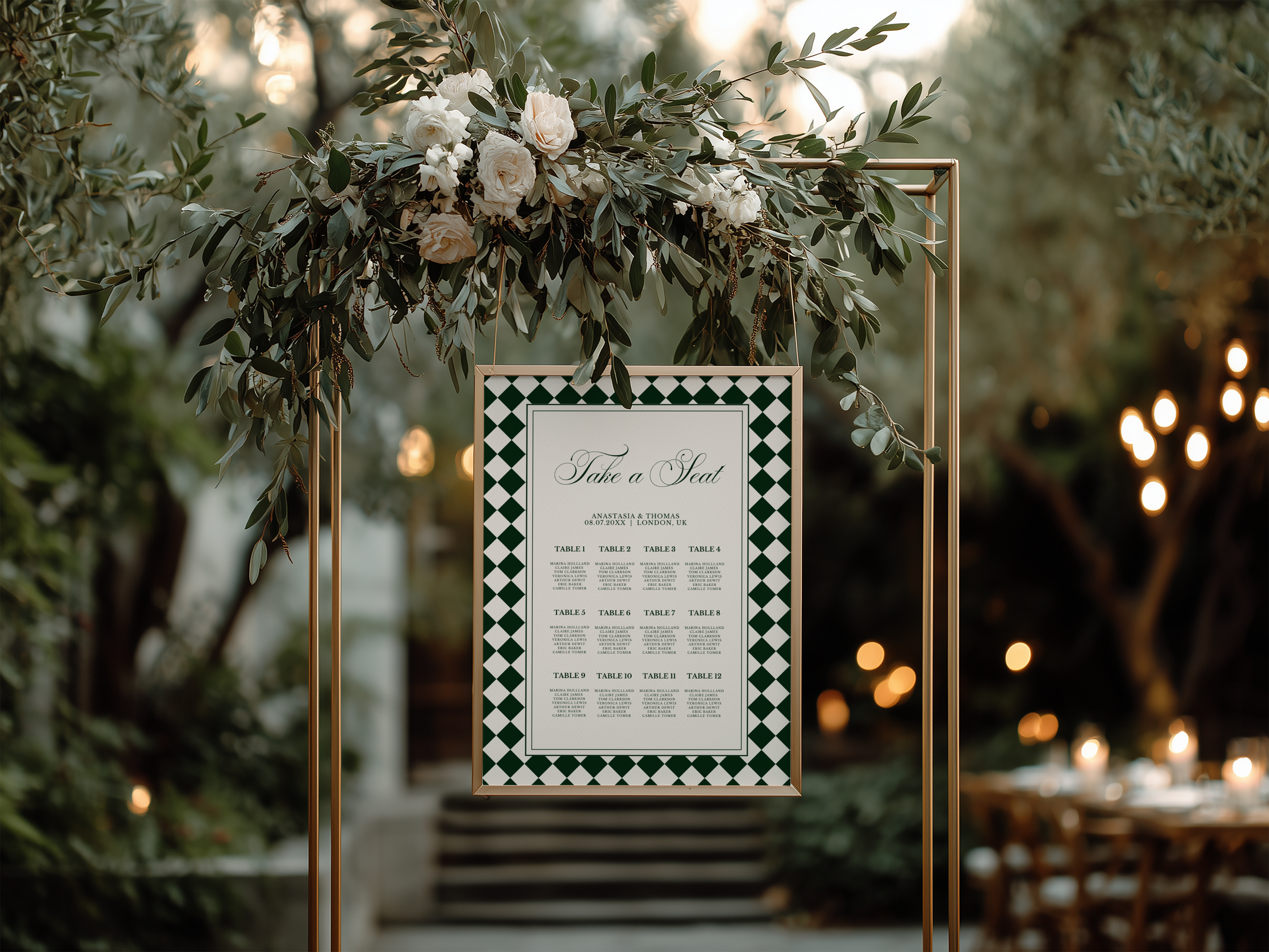 Green & White Wedding Seating Chart Template