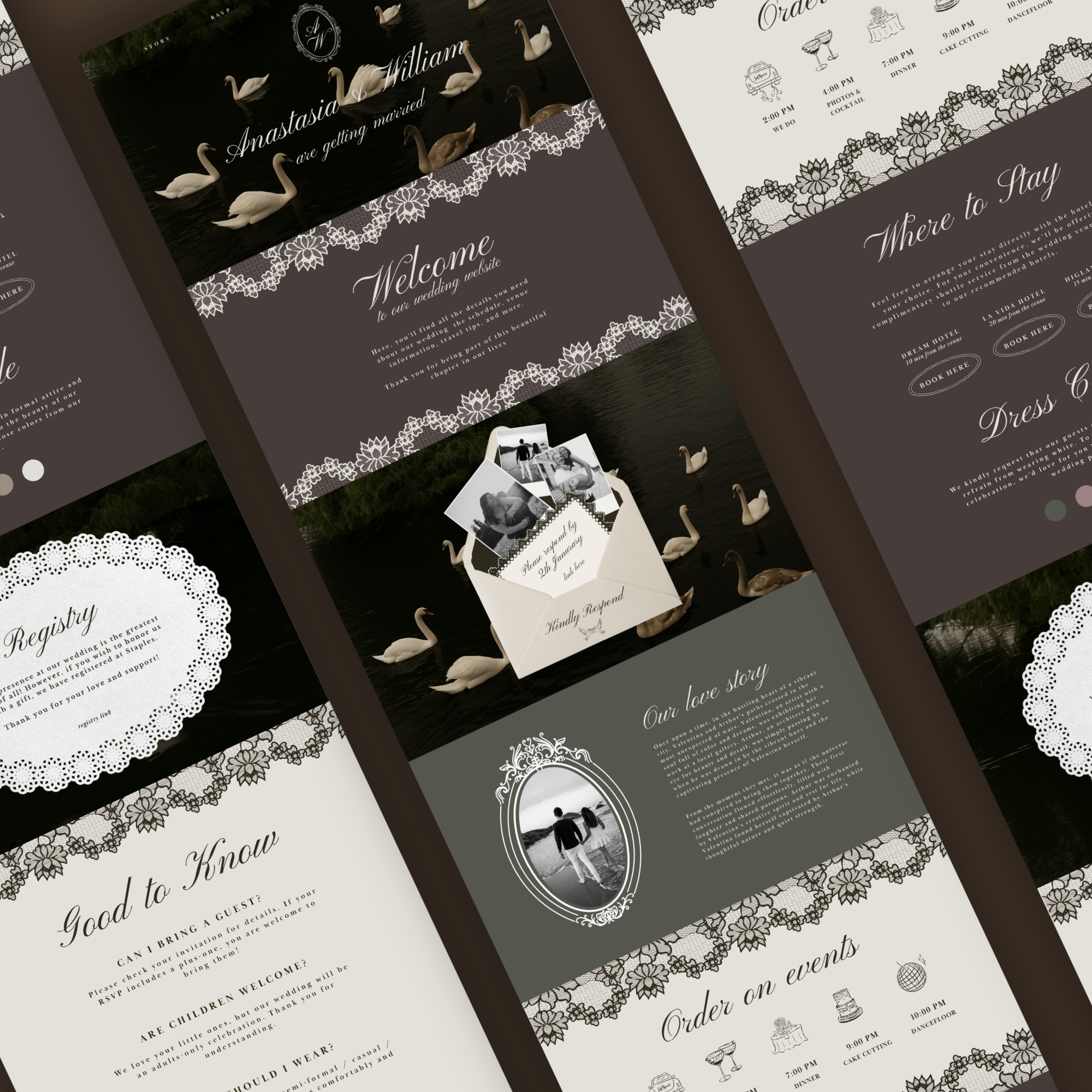 Swan & Doily Wedding Website Template