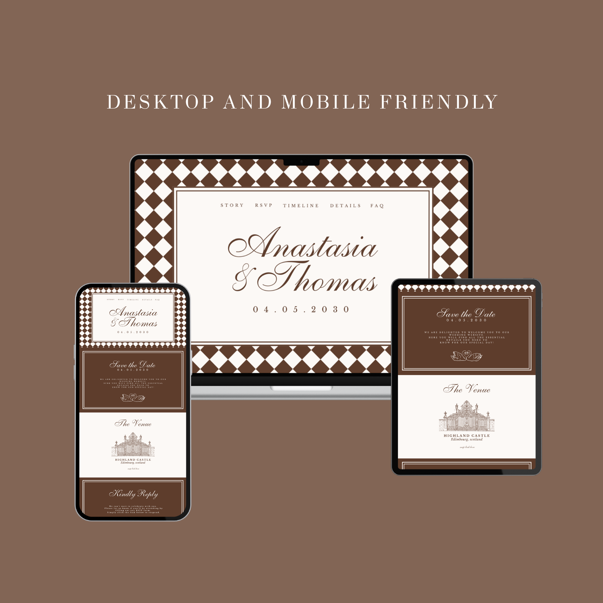 Mocha Brown Wedding Website Template