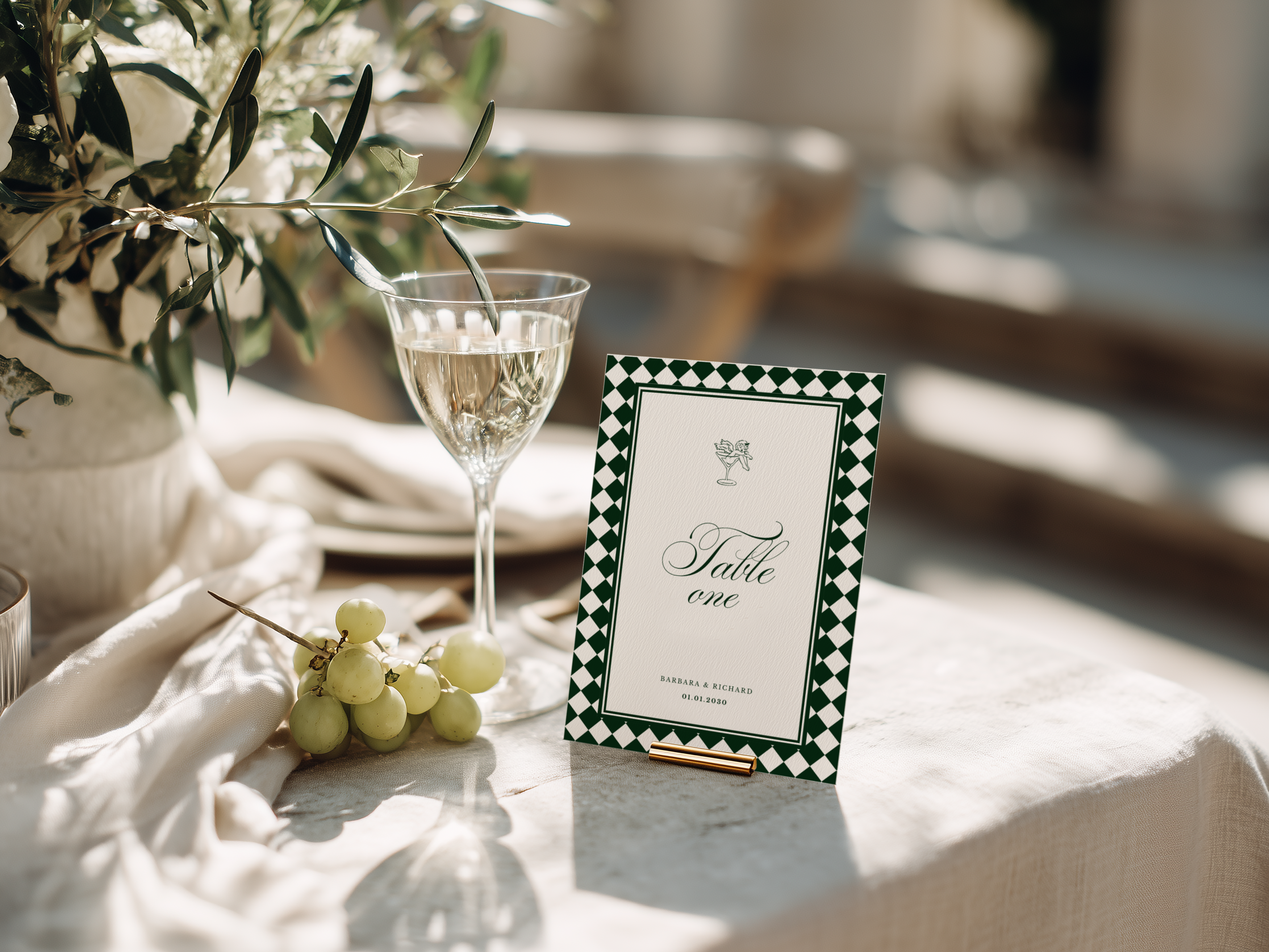 Green & White Table Number Template