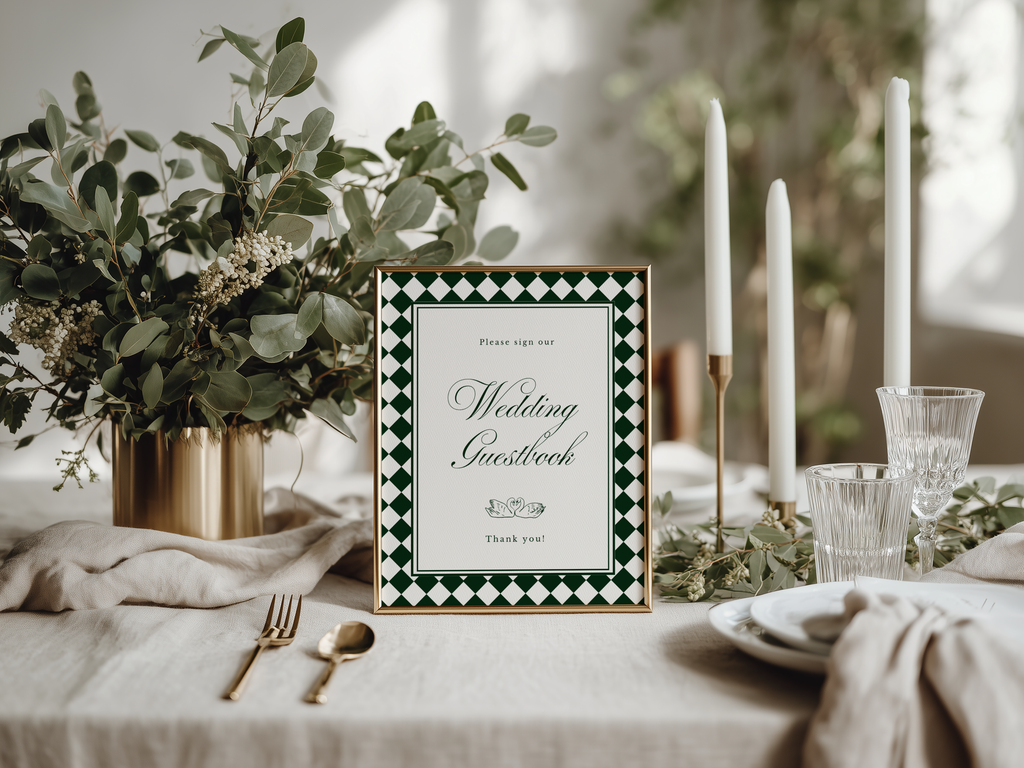Green & White Wedding Guest Book Sign Template